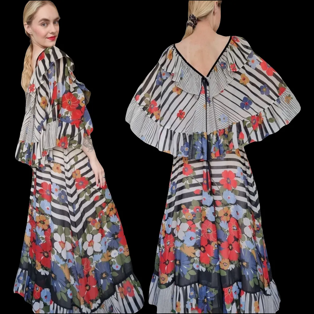 1970s Gina Fratini Maxi Dress S M