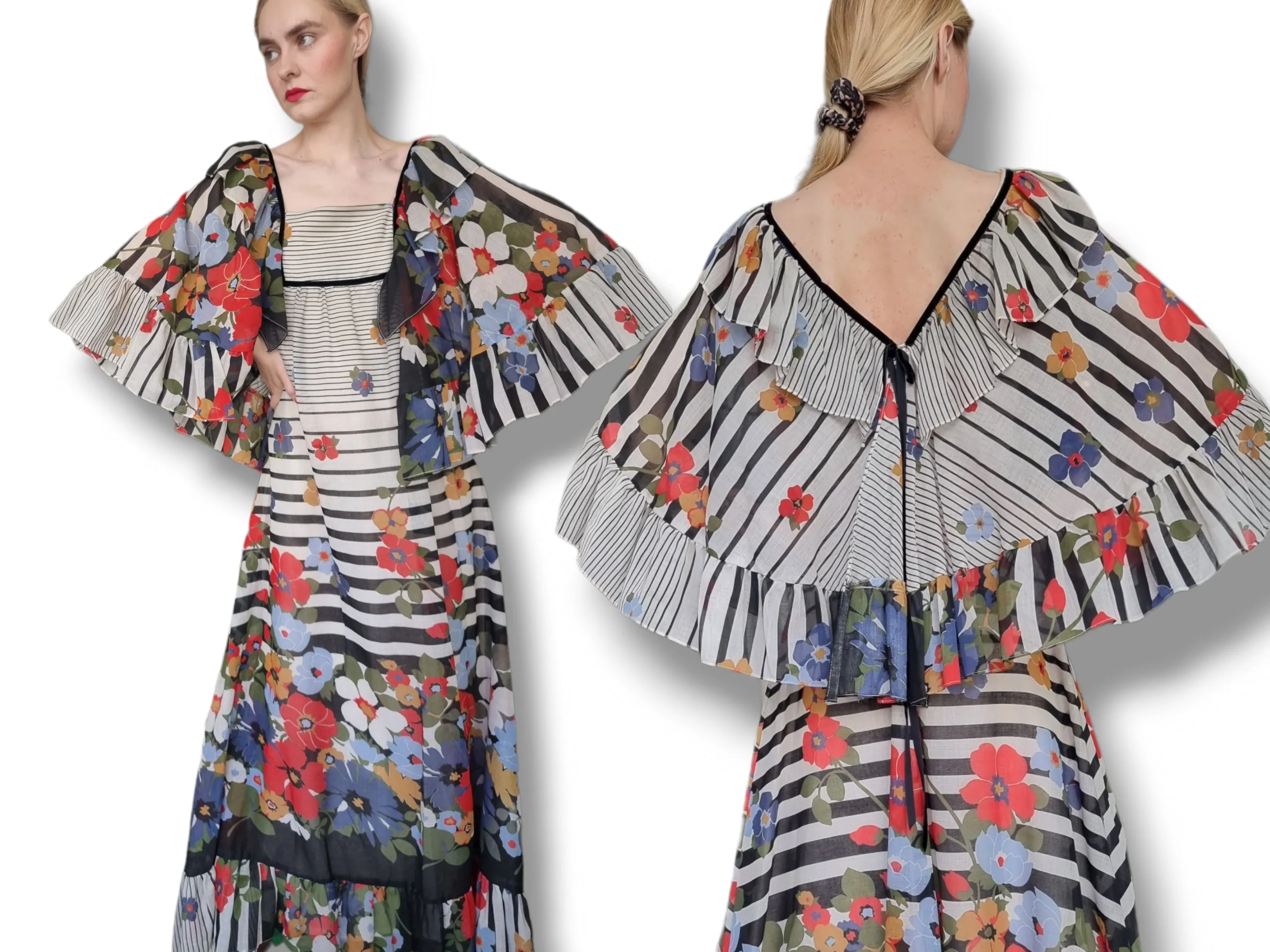 1970s Gina Fratini Maxi Dress S M