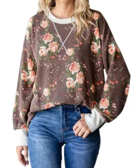 7Th Ray - Cindy Ribbed Floral Pullover