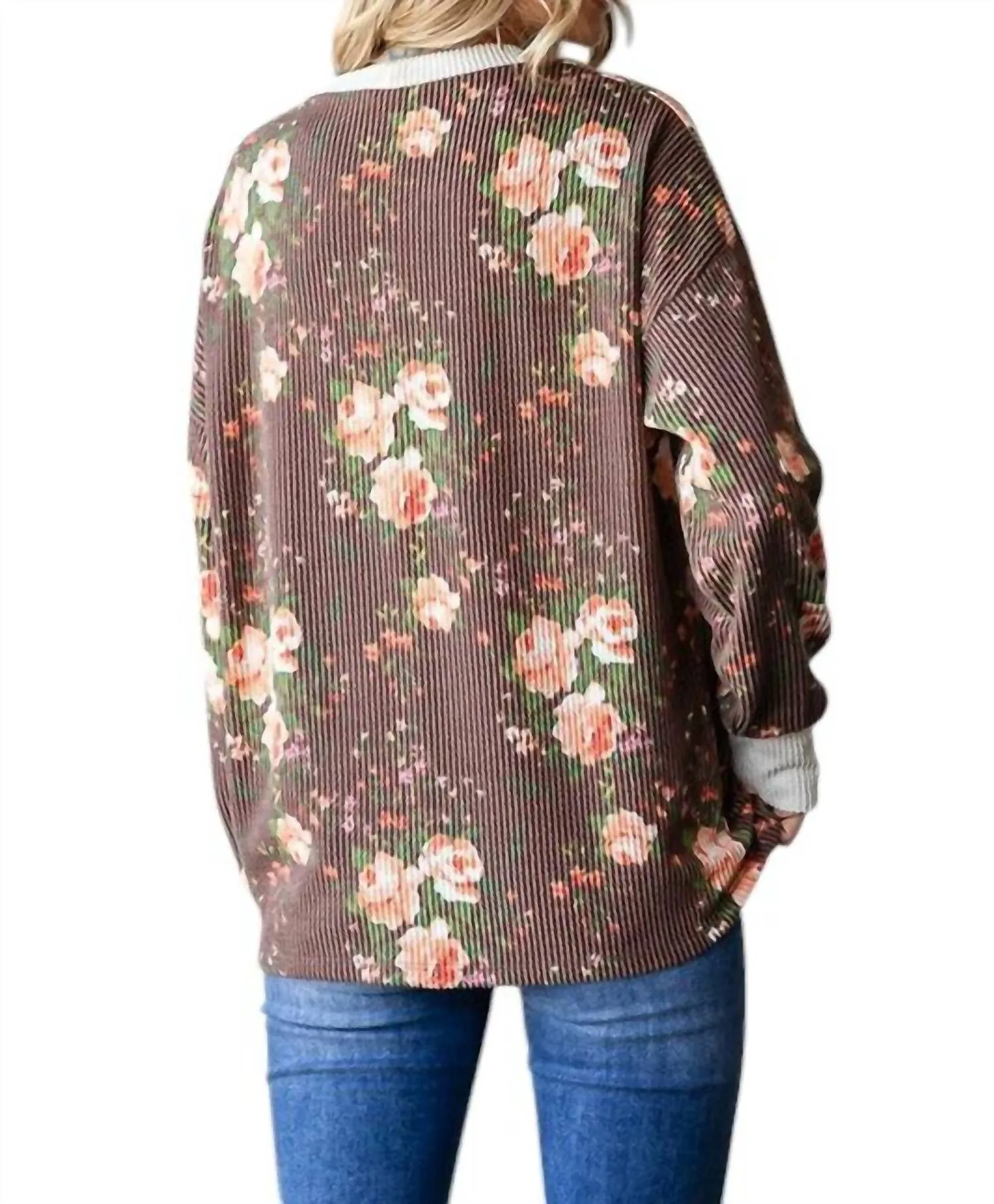 7Th Ray - Cindy Ribbed Floral Pullover