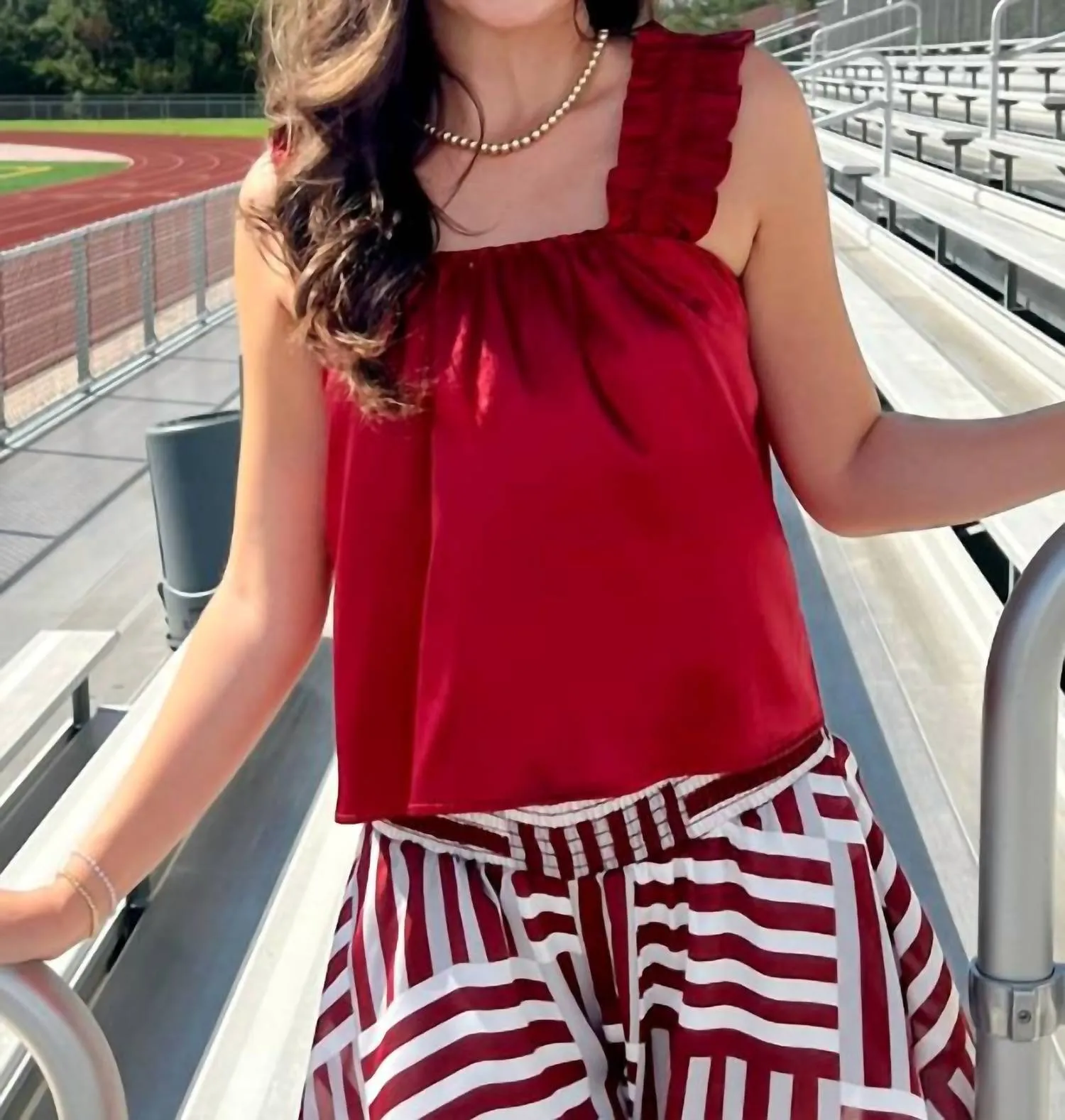 Adrienne - Zoey Ruffle Shirred Swing Tank Wine