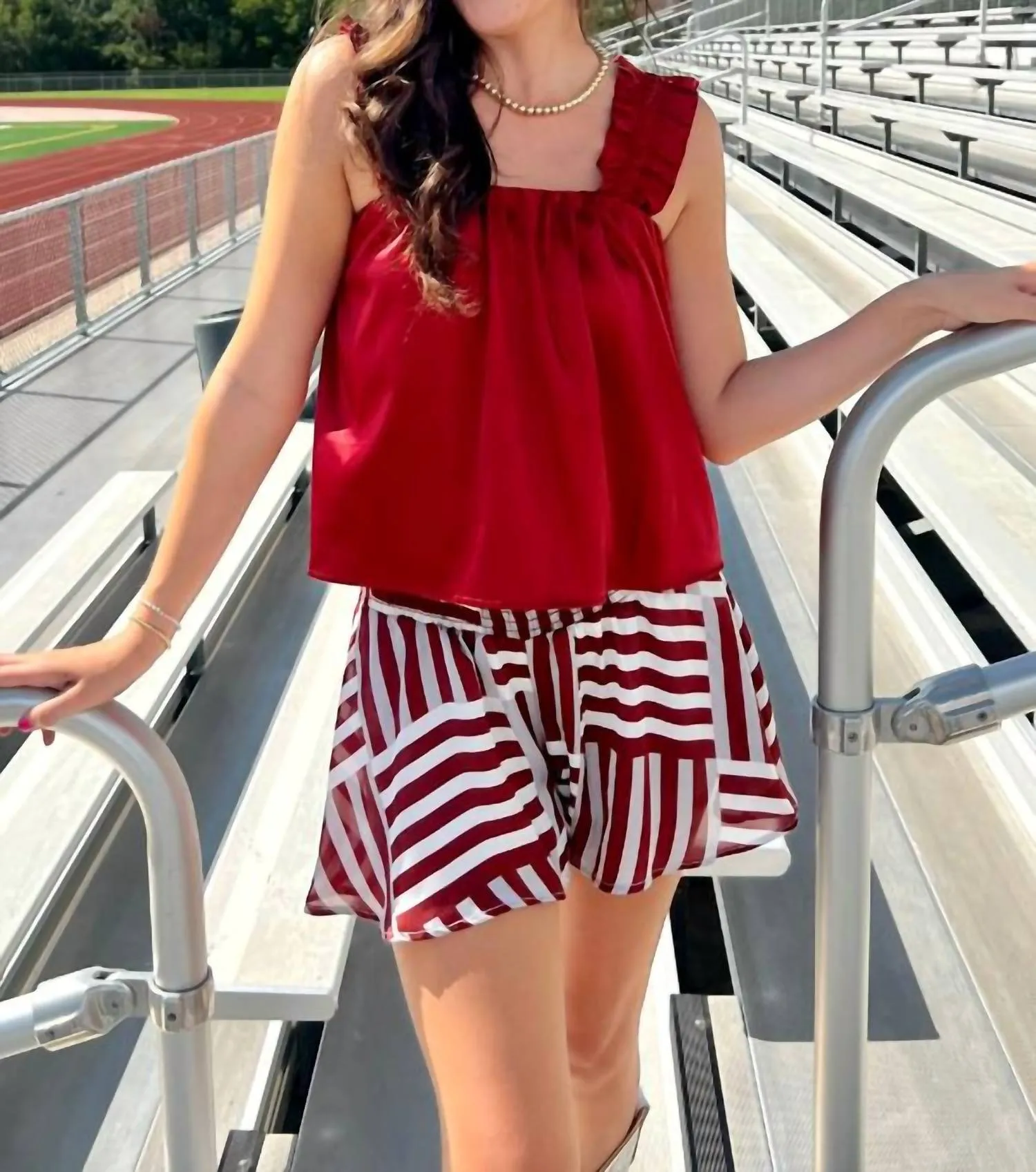 Adrienne - Zoey Ruffle Shirred Swing Tank Wine