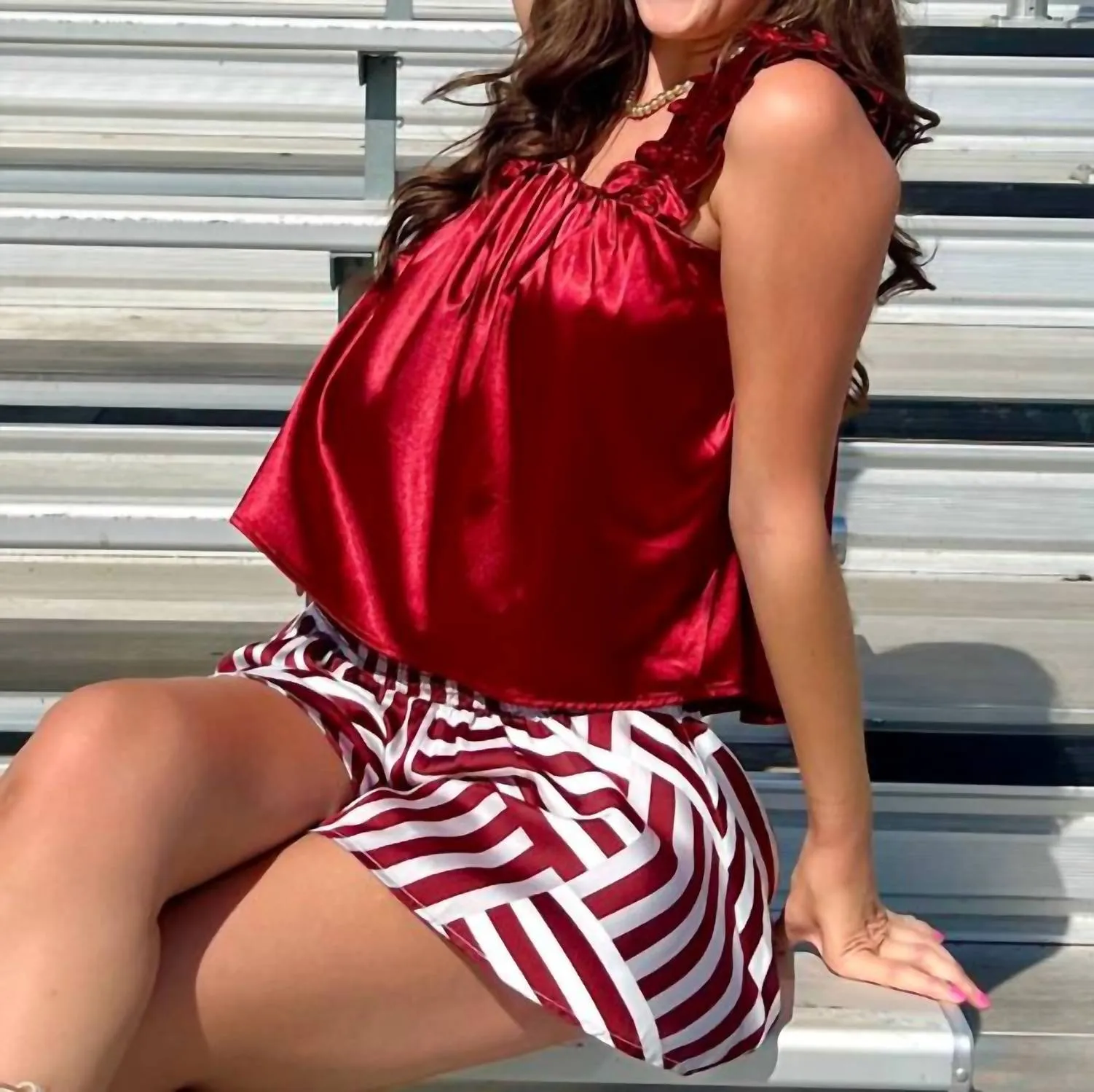 Adrienne - Zoey Ruffle Shirred Swing Tank Wine