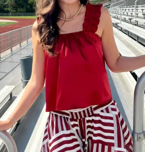 Adrienne - Zoey Ruffle Shirred Swing Tank Wine
