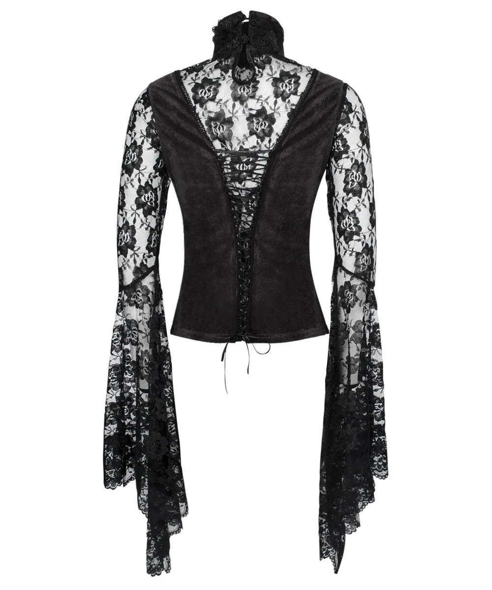 Ajax Long Flared Sleeve Gothic Black Top