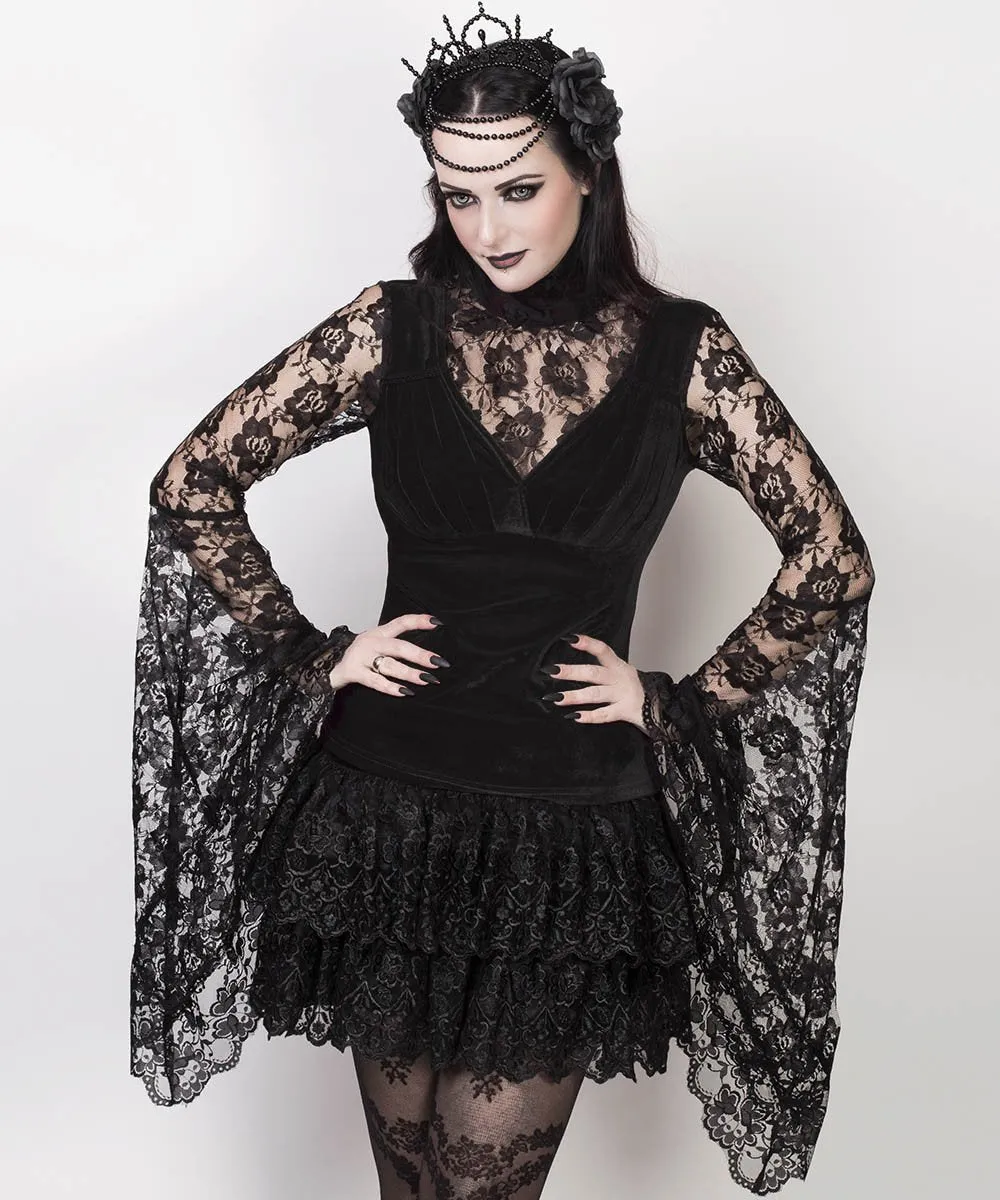 Ajax Long Flared Sleeve Gothic Black Top