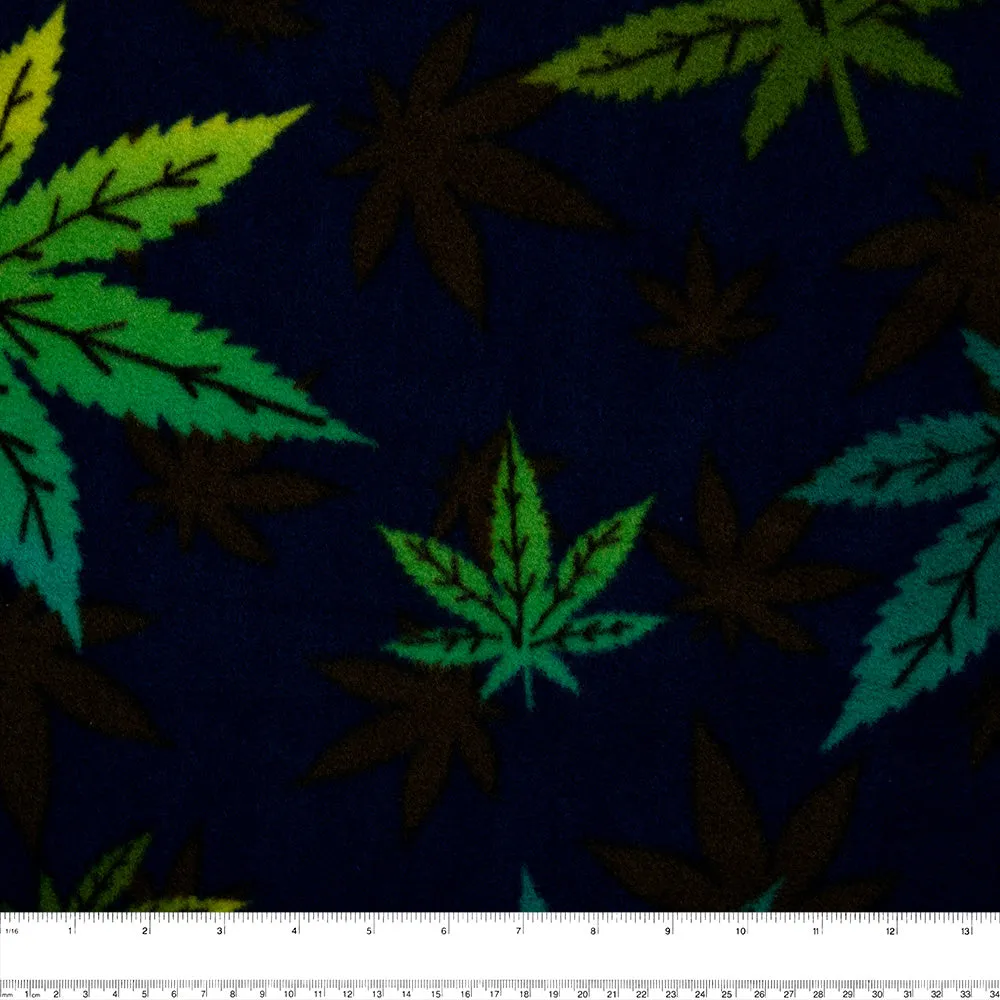 Anti Pill Fleece Print - FRESH - Leaf toss - Midnight / Khaki