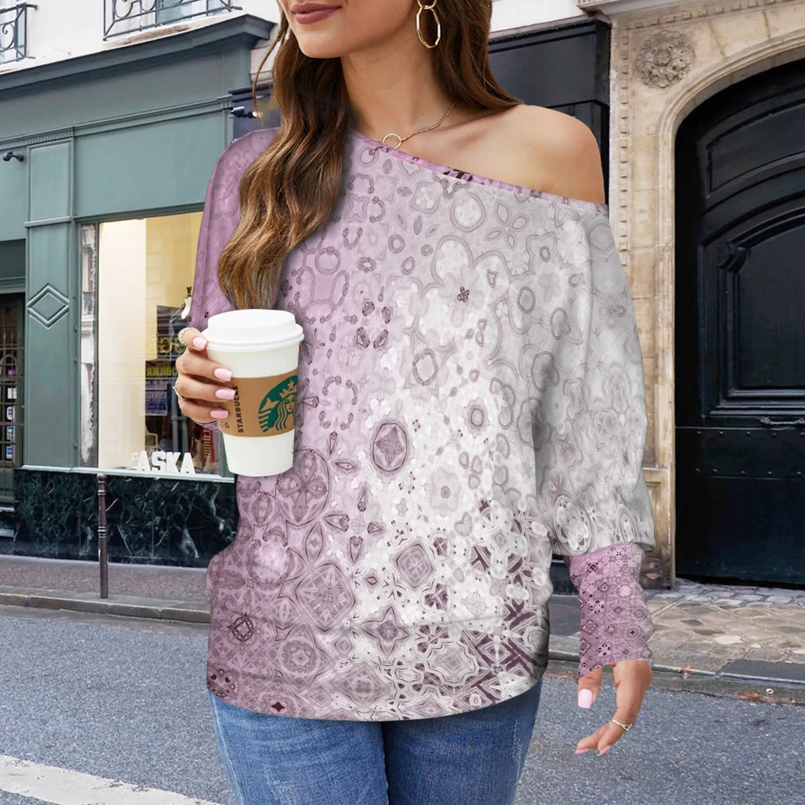 Batwing Long Sleeve Sweater Pink Glass Ombre