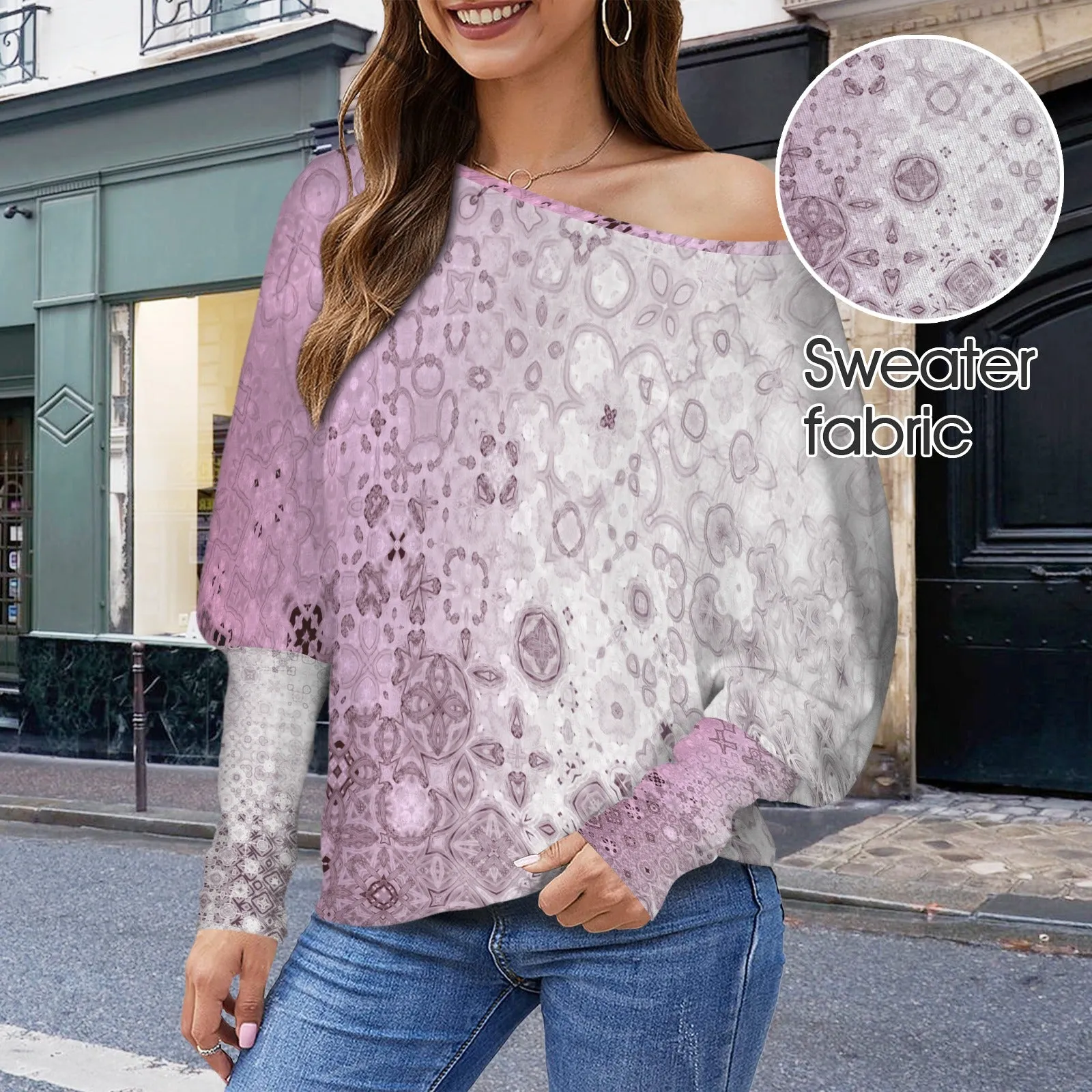 Batwing Long Sleeve Sweater Pink Glass Ombre