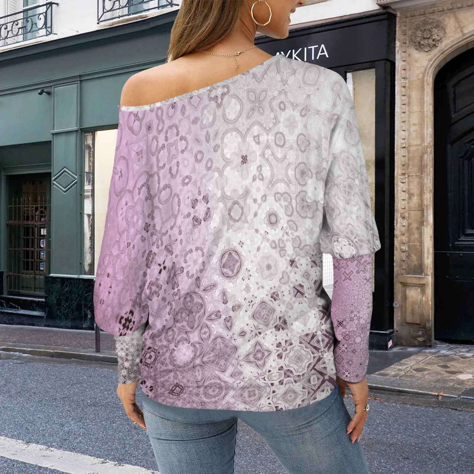 Batwing Long Sleeve Sweater Pink Glass Ombre