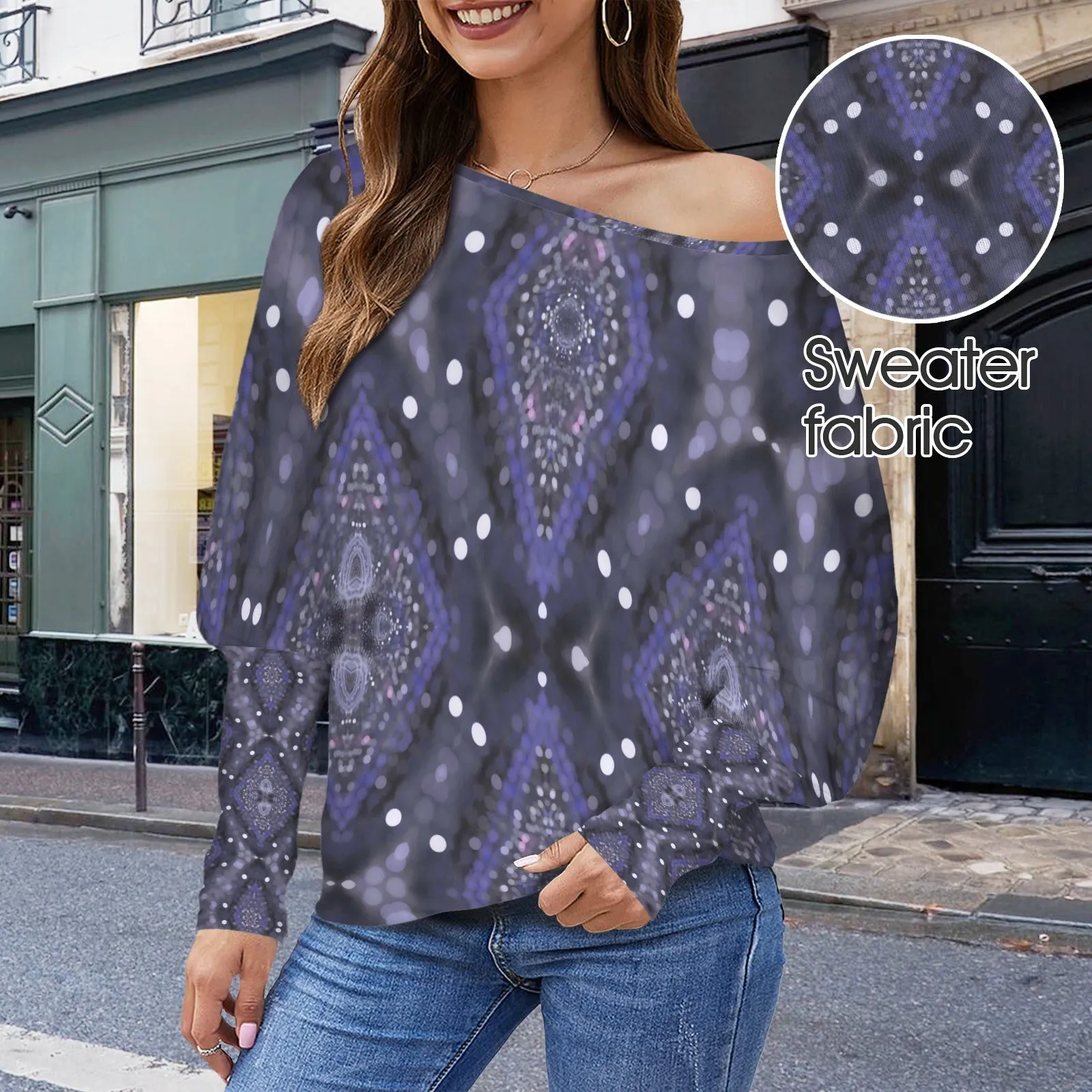Batwing Long Sleeve Sweater Purple Glass