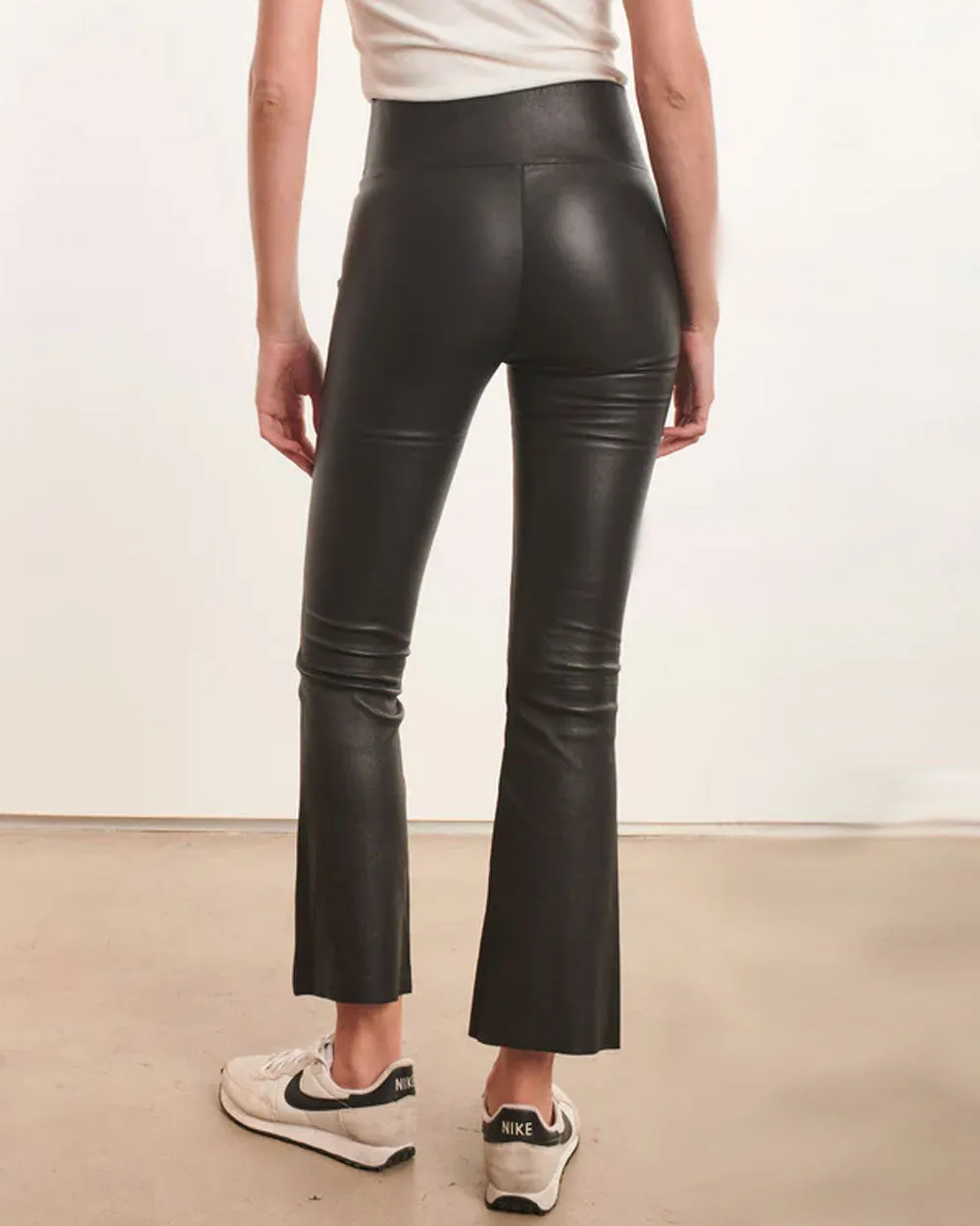 Black Leather Ankle Flare Legging