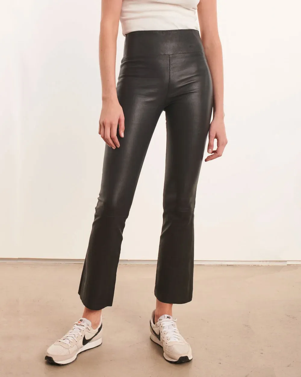 Black Leather Ankle Flare Legging