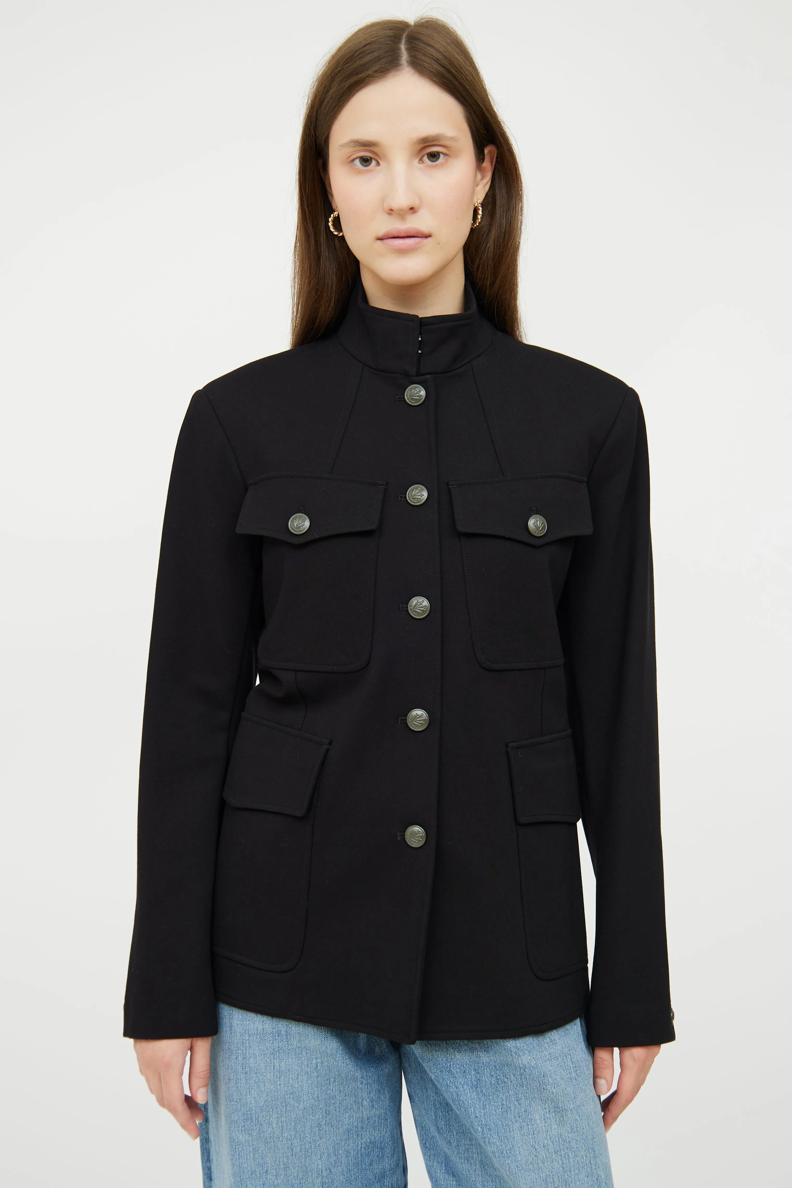 Black Stand Collar Military Jacket