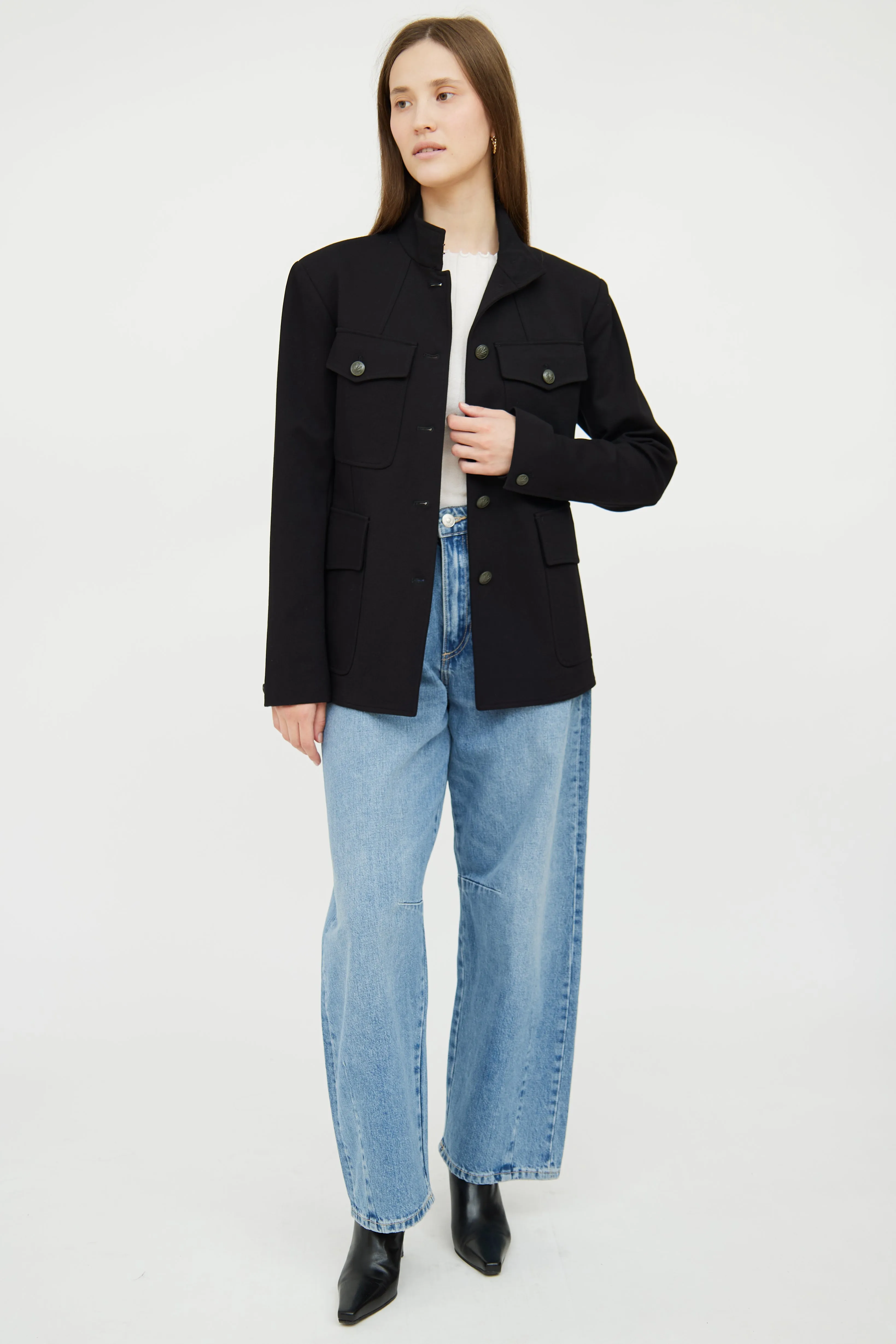 Black Stand Collar Military Jacket
