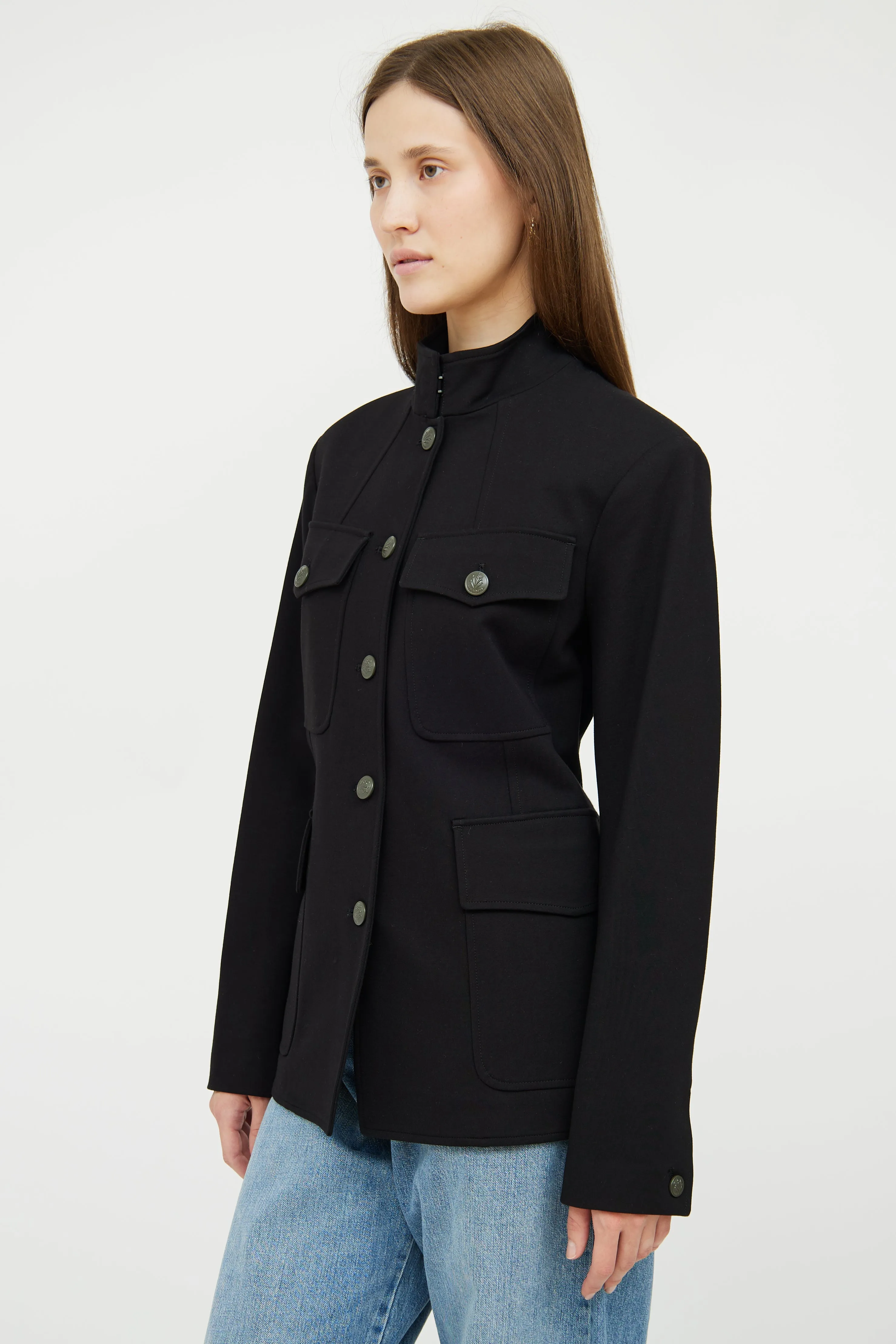 Black Stand Collar Military Jacket