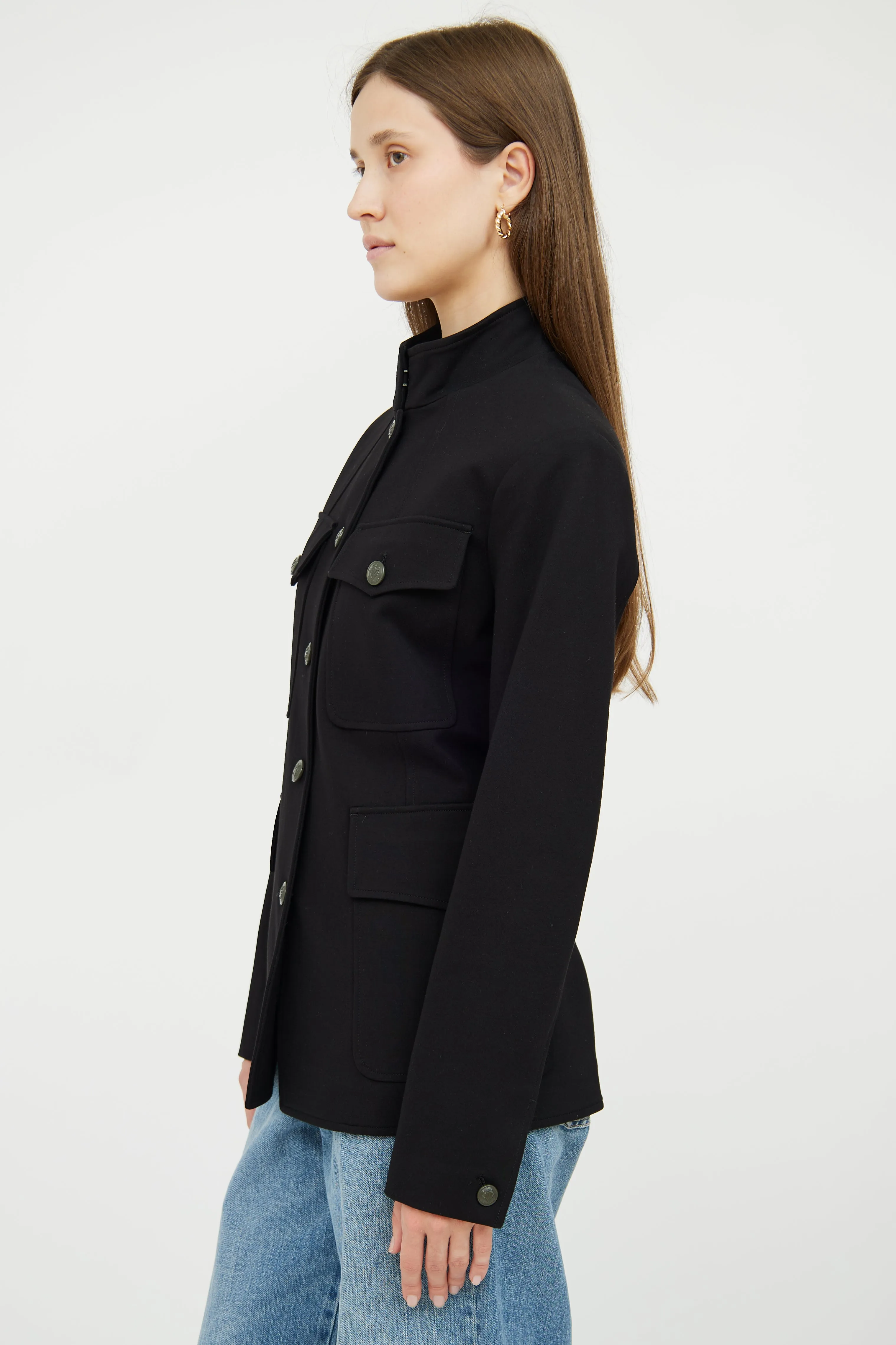Black Stand Collar Military Jacket