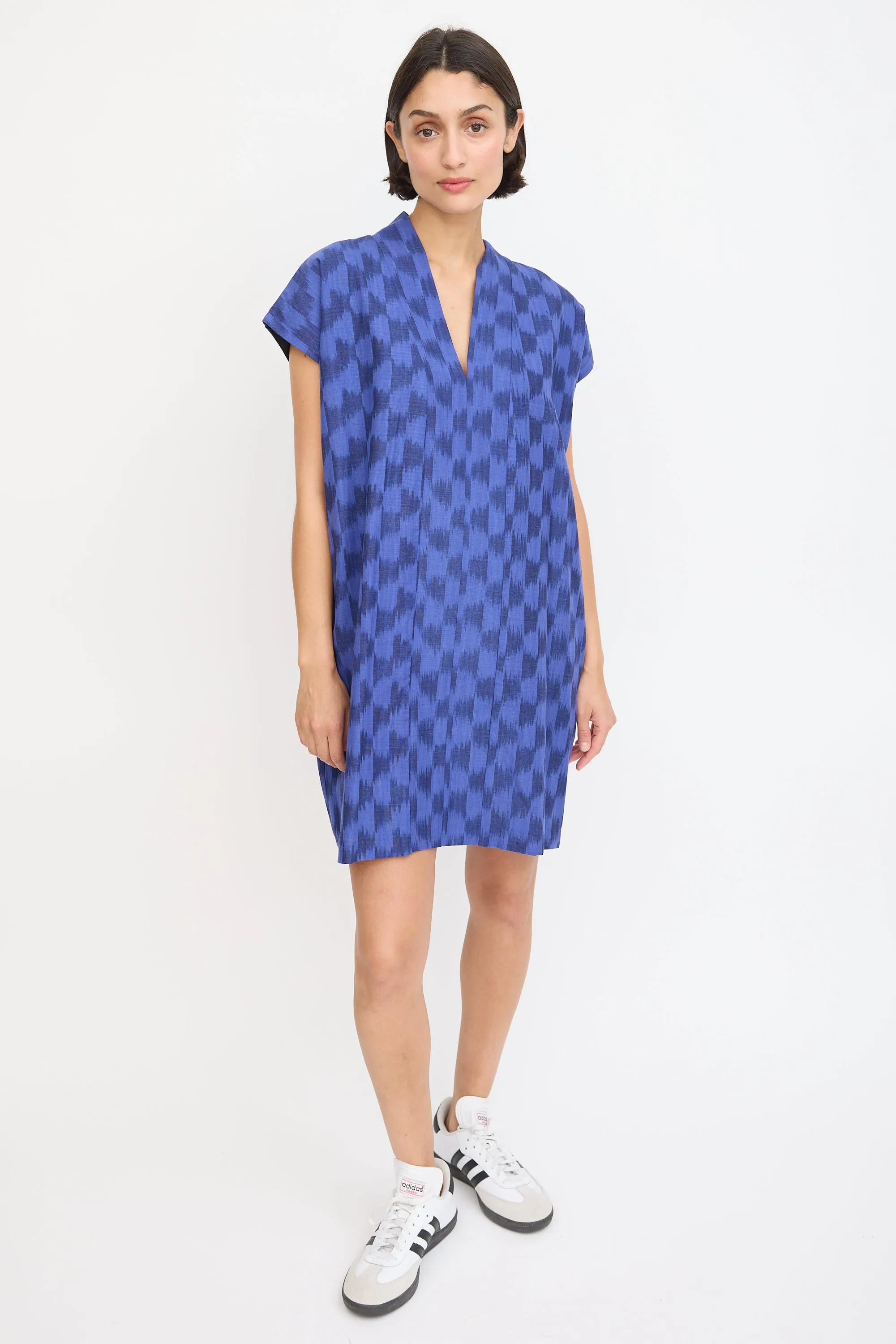 Blue Cotton Smoking Printed Mini Dress