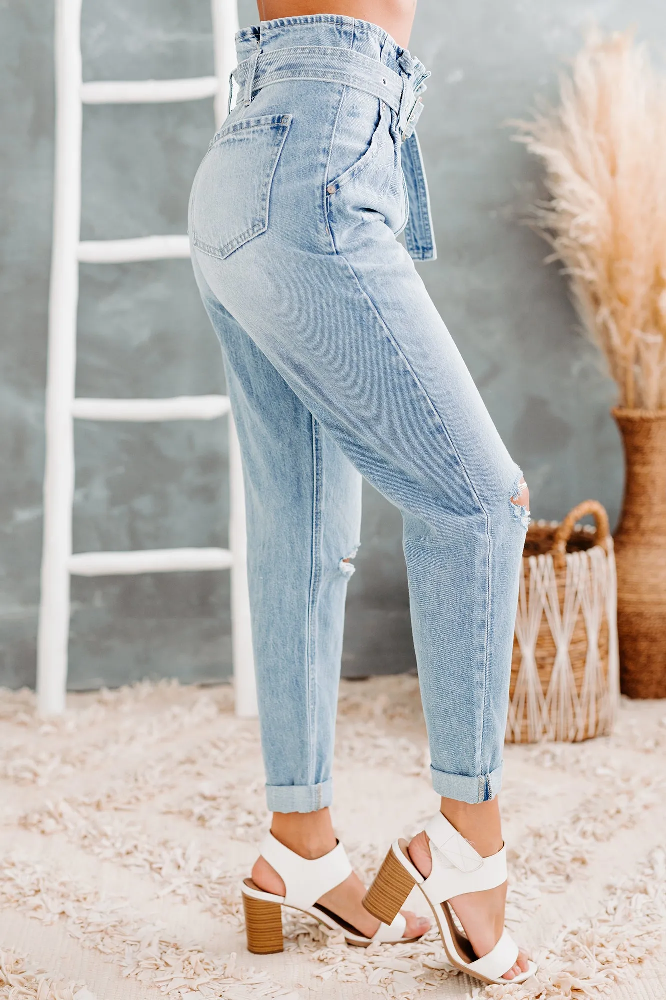 Daylight Magic Kancan High Rise Belted Paperbag Mom Jeans (Light)