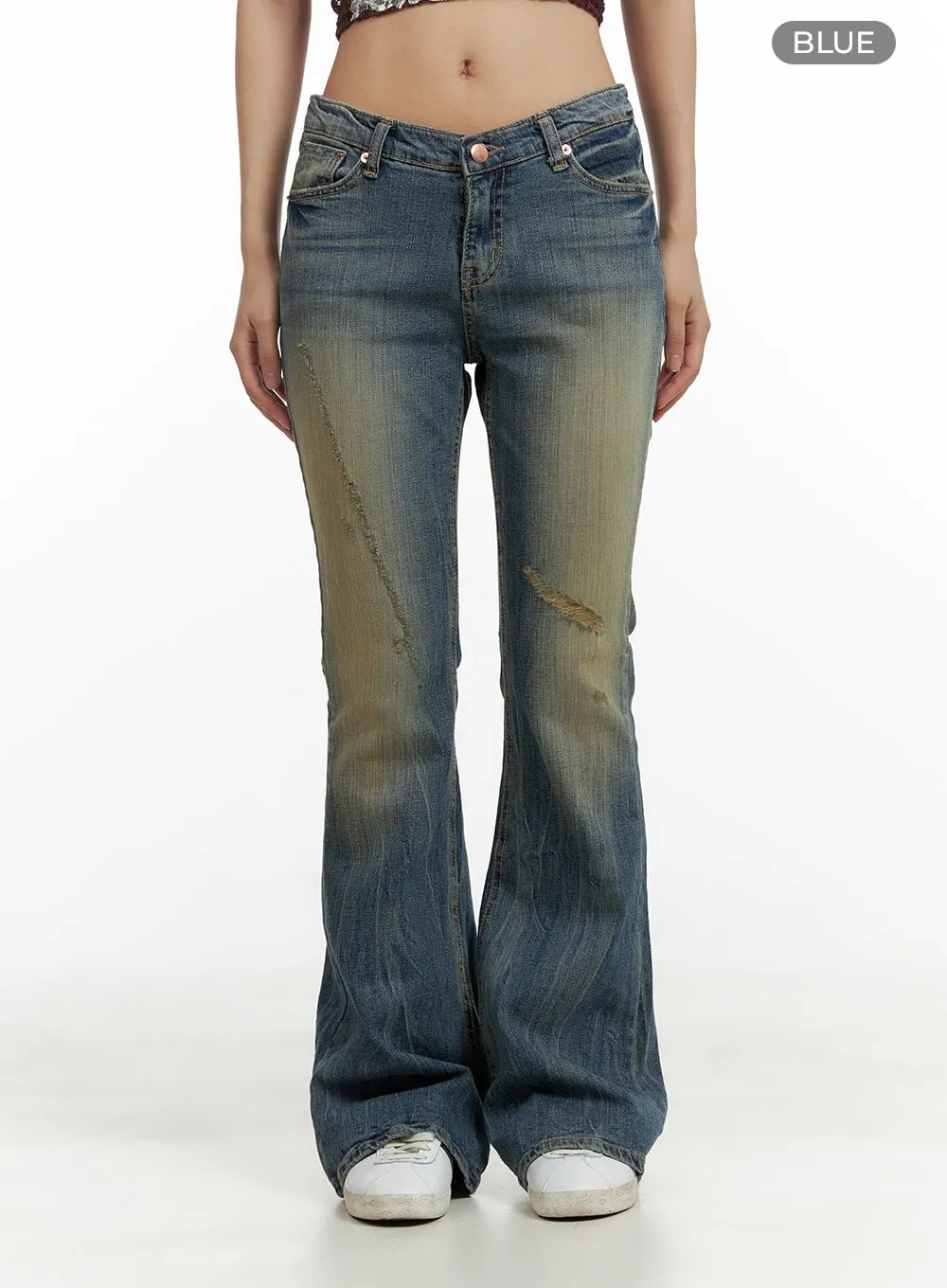 Destroyed Washed Bootcut Jeans CU405