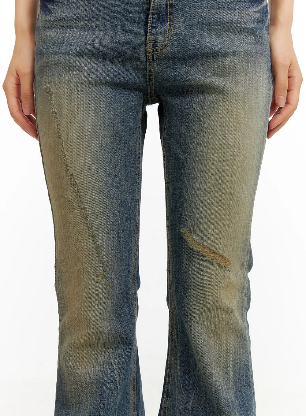 Destroyed Washed Bootcut Jeans CU405