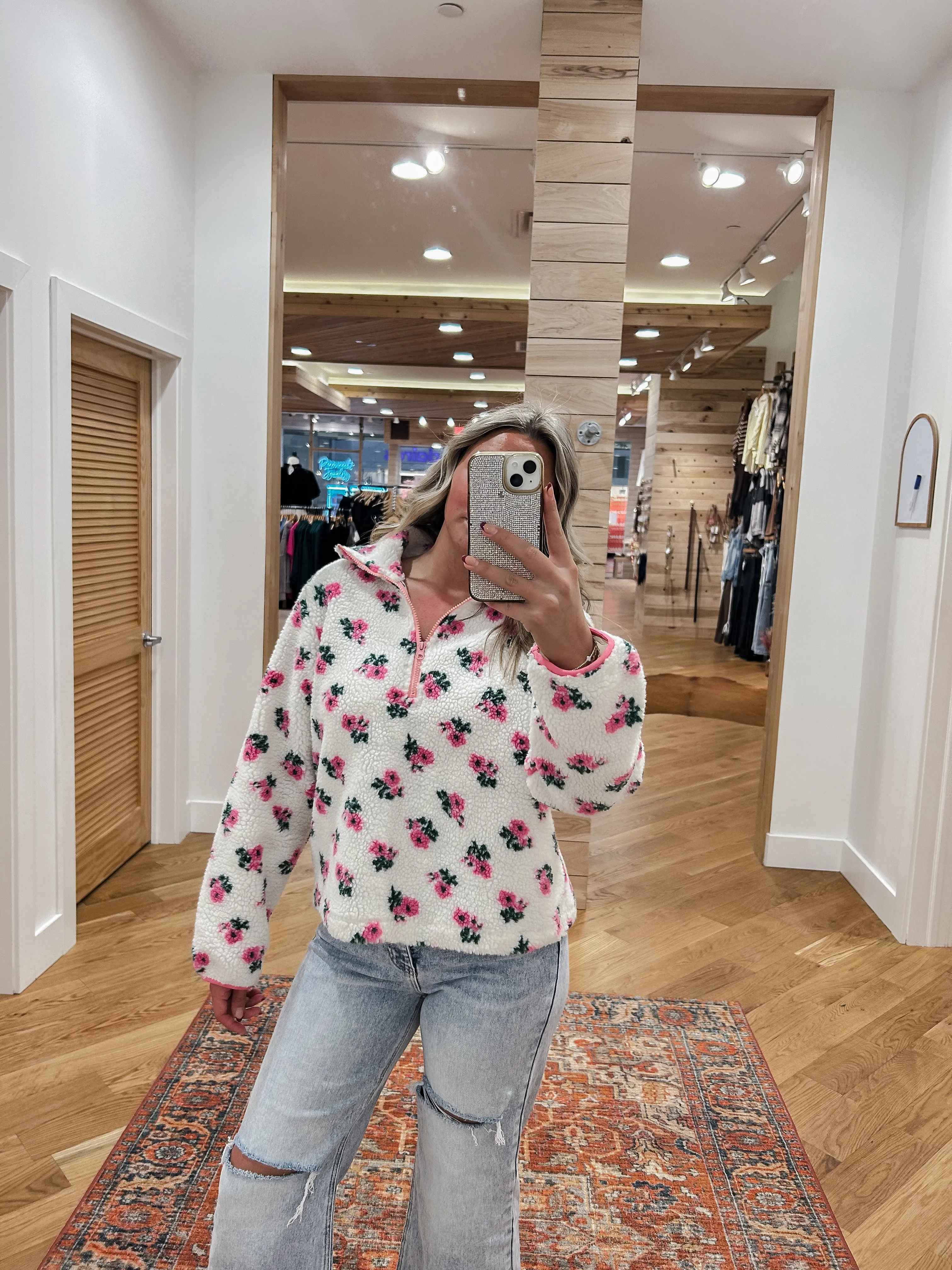 Floral Half Zip Fleece Pullover