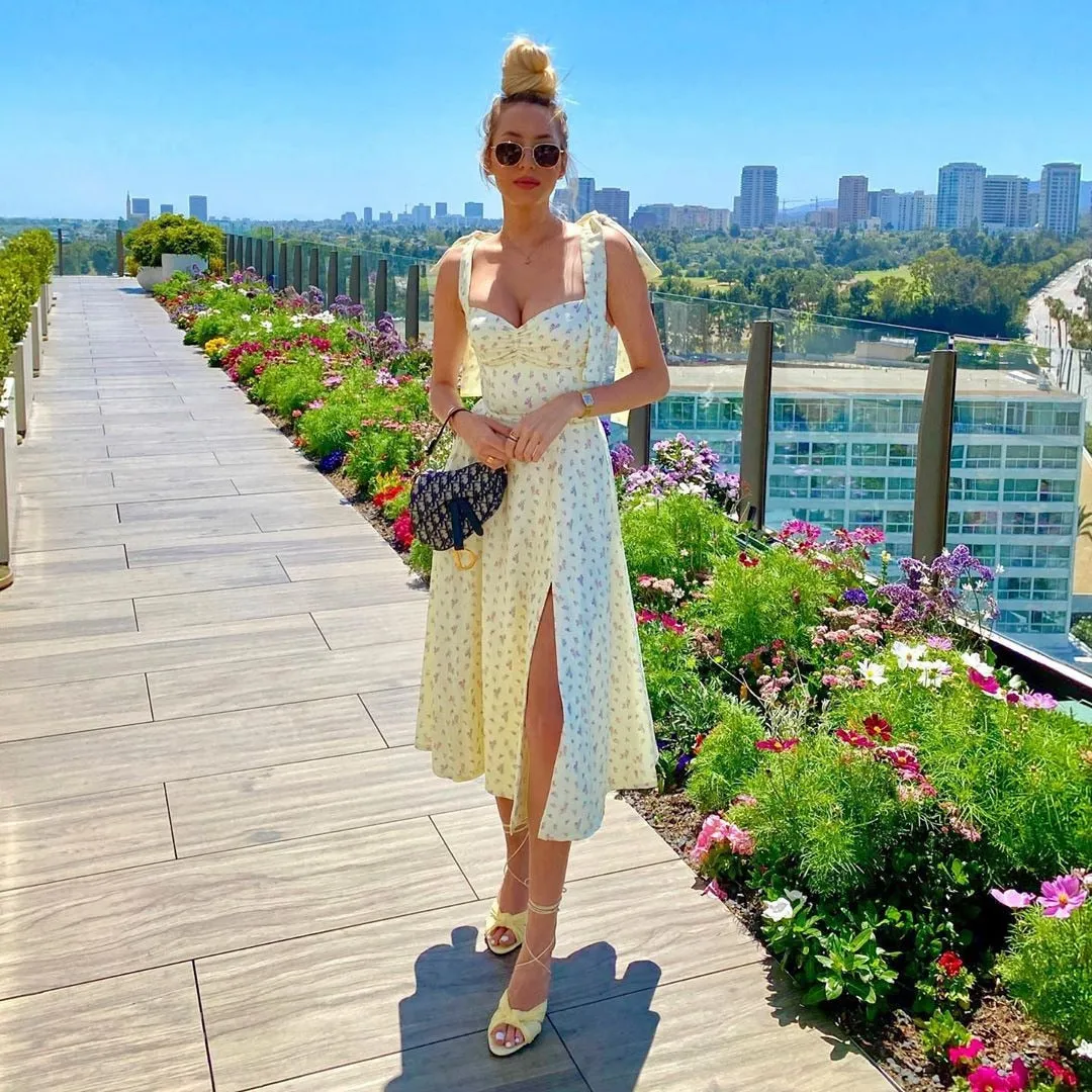 Floral Print Shoulder tie-up Dress