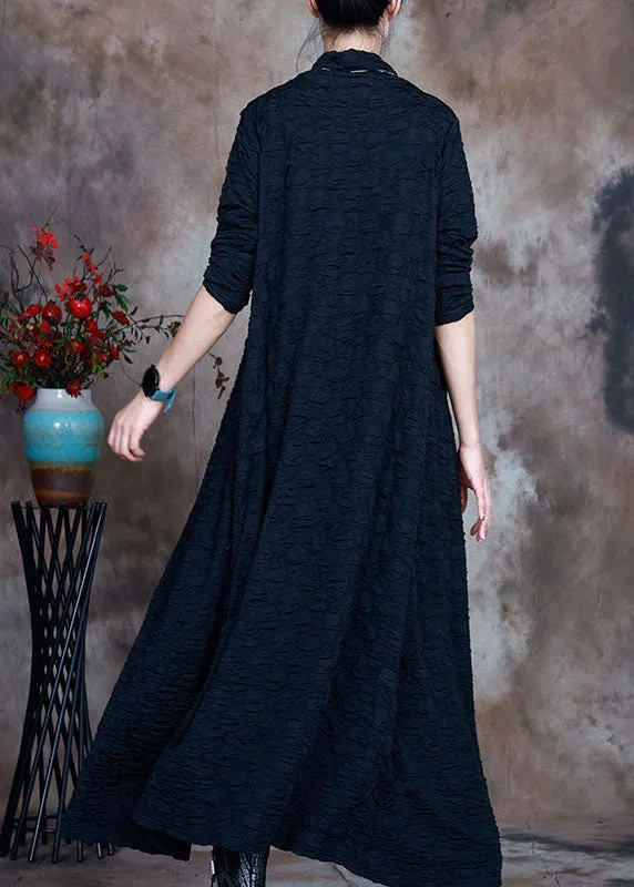 French Navy Turtleneck Circle asymmetrical design  Fall Long sleeve Long Dresses