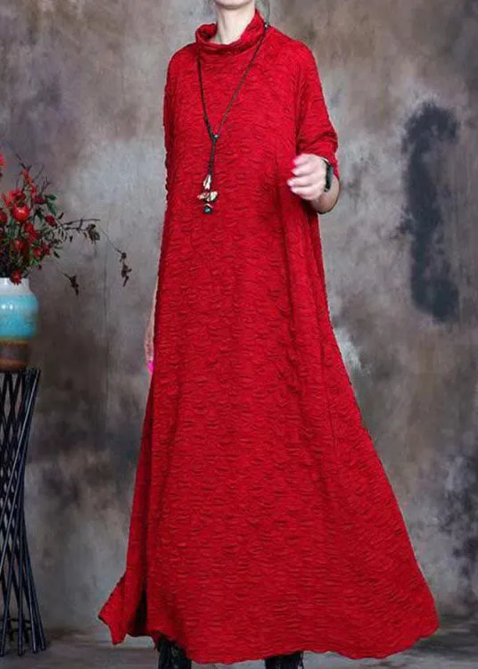 French Navy Turtleneck Circle asymmetrical design  Fall Long sleeve Long Dresses