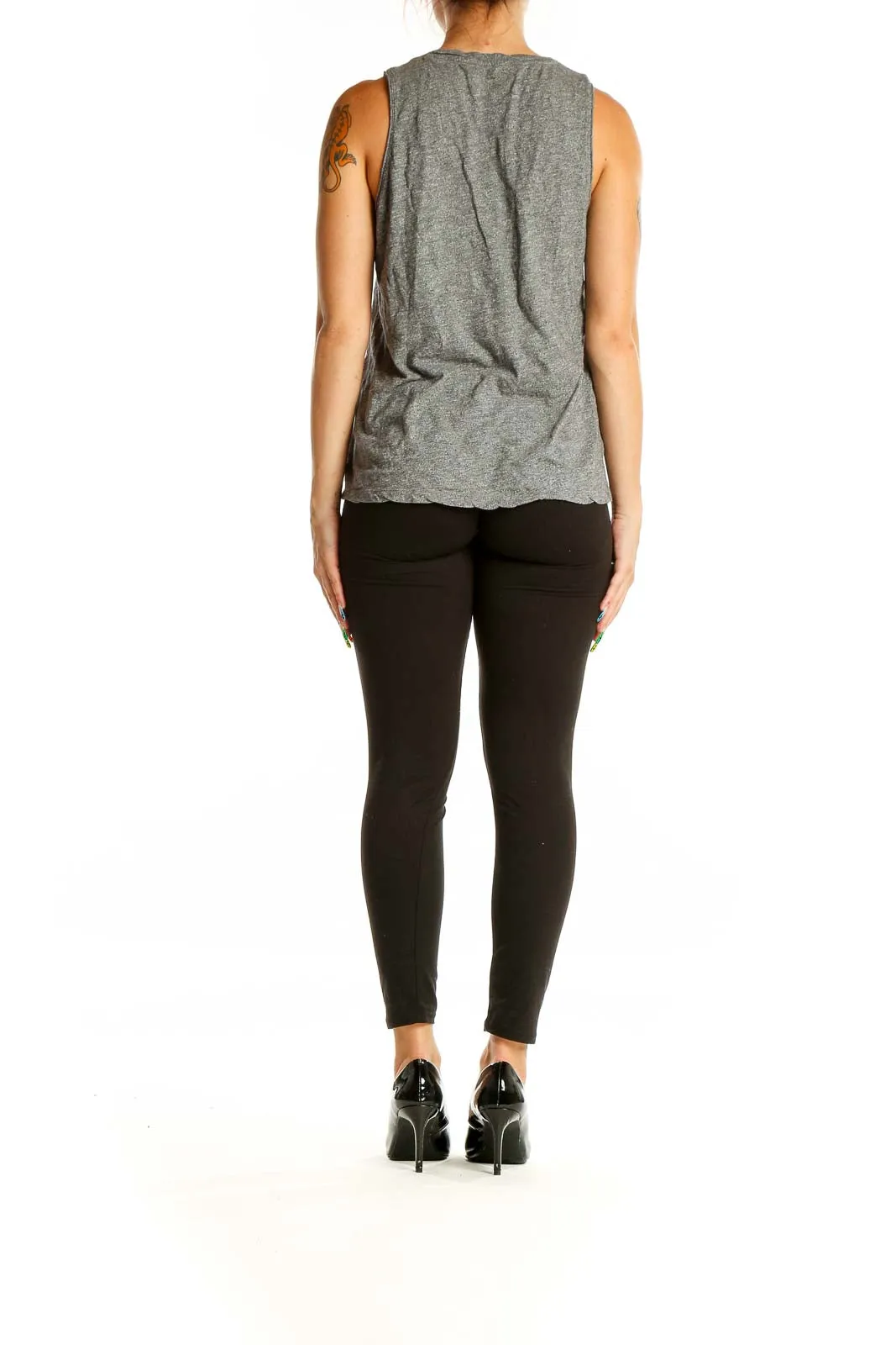 Gray Cotton V-Neck Tank Top
