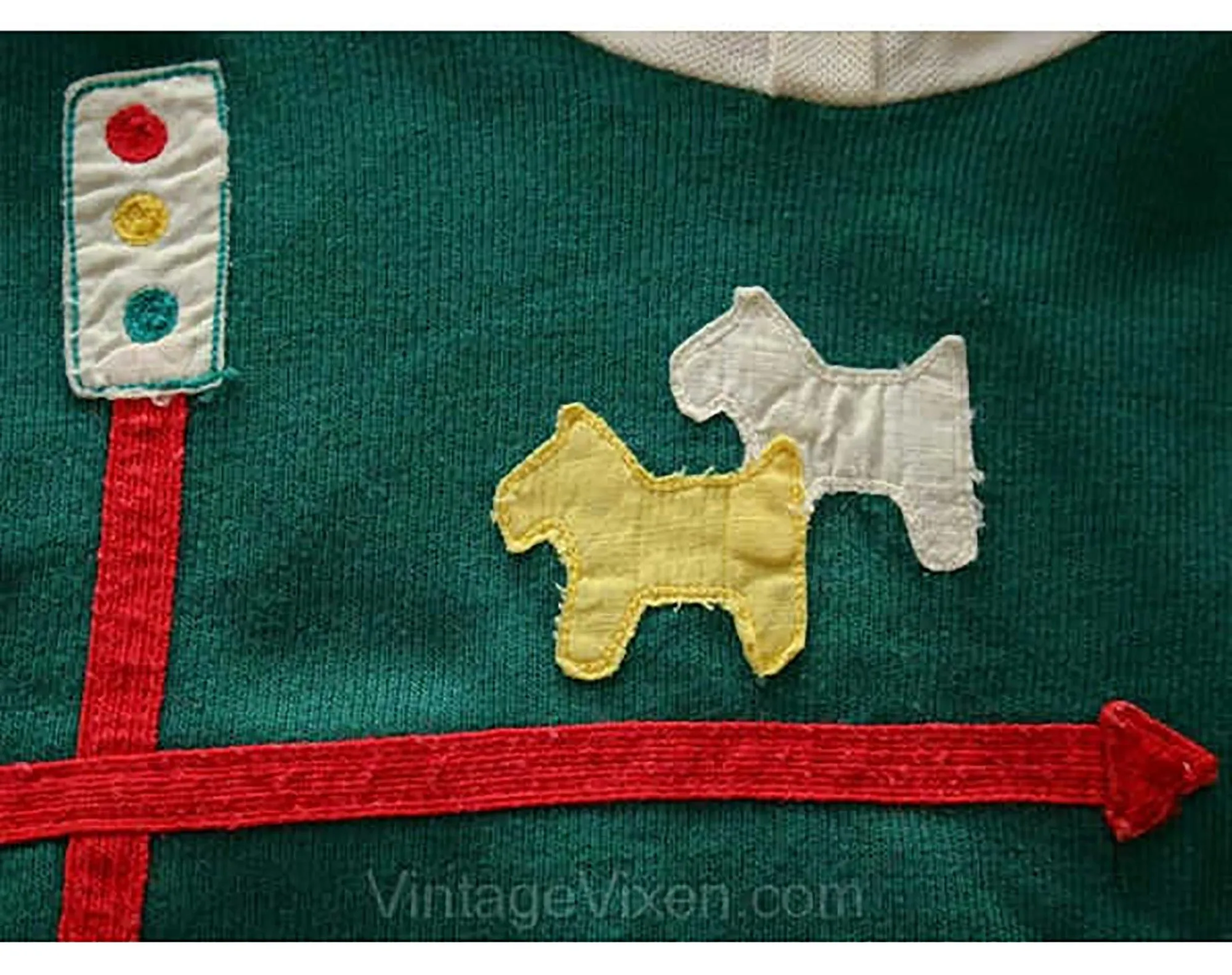 Green 1960s Toddler's Shirt with Scotty Dogs - Girls Size 4 to 5 - 60s Girl's Green Top - Fall - Scotties - Scottish Style Novelty - 39740-1