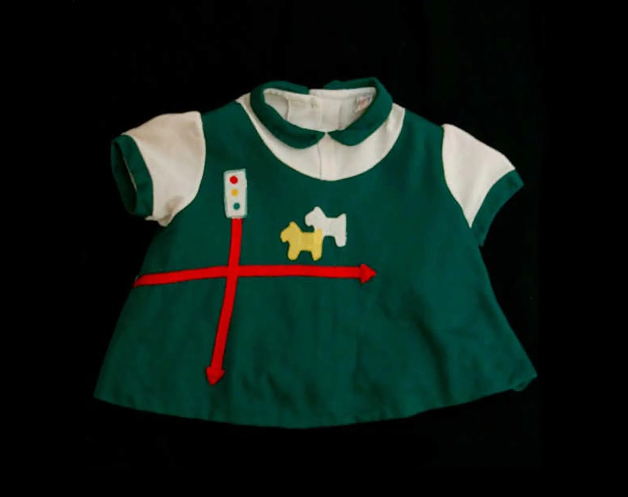 Green 1960s Toddler's Shirt with Scotty Dogs - Girls Size 4 to 5 - 60s Girl's Green Top - Fall - Scotties - Scottish Style Novelty - 39740-1