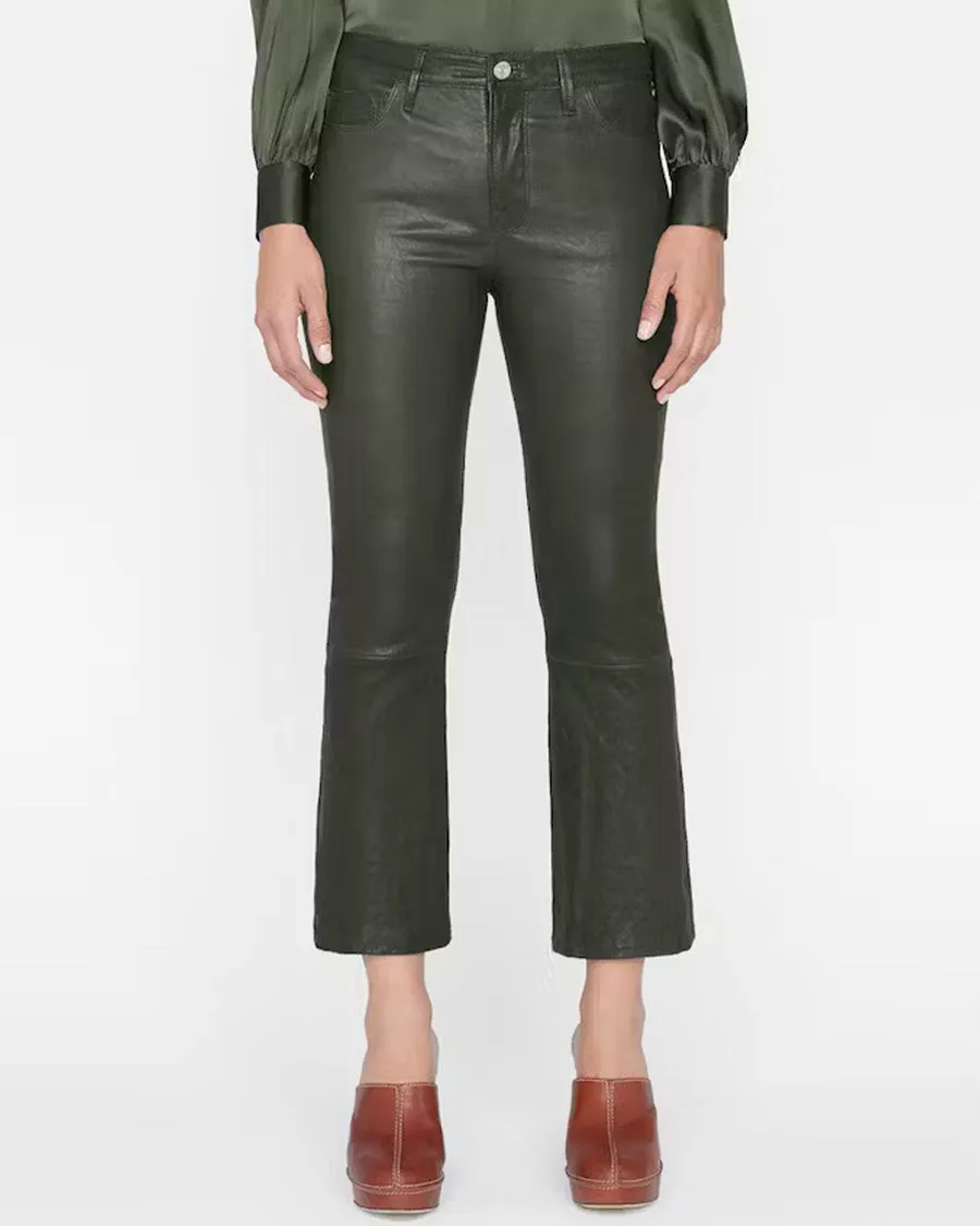 Le Crop Mini Bootcut Leather Pant in Surplus