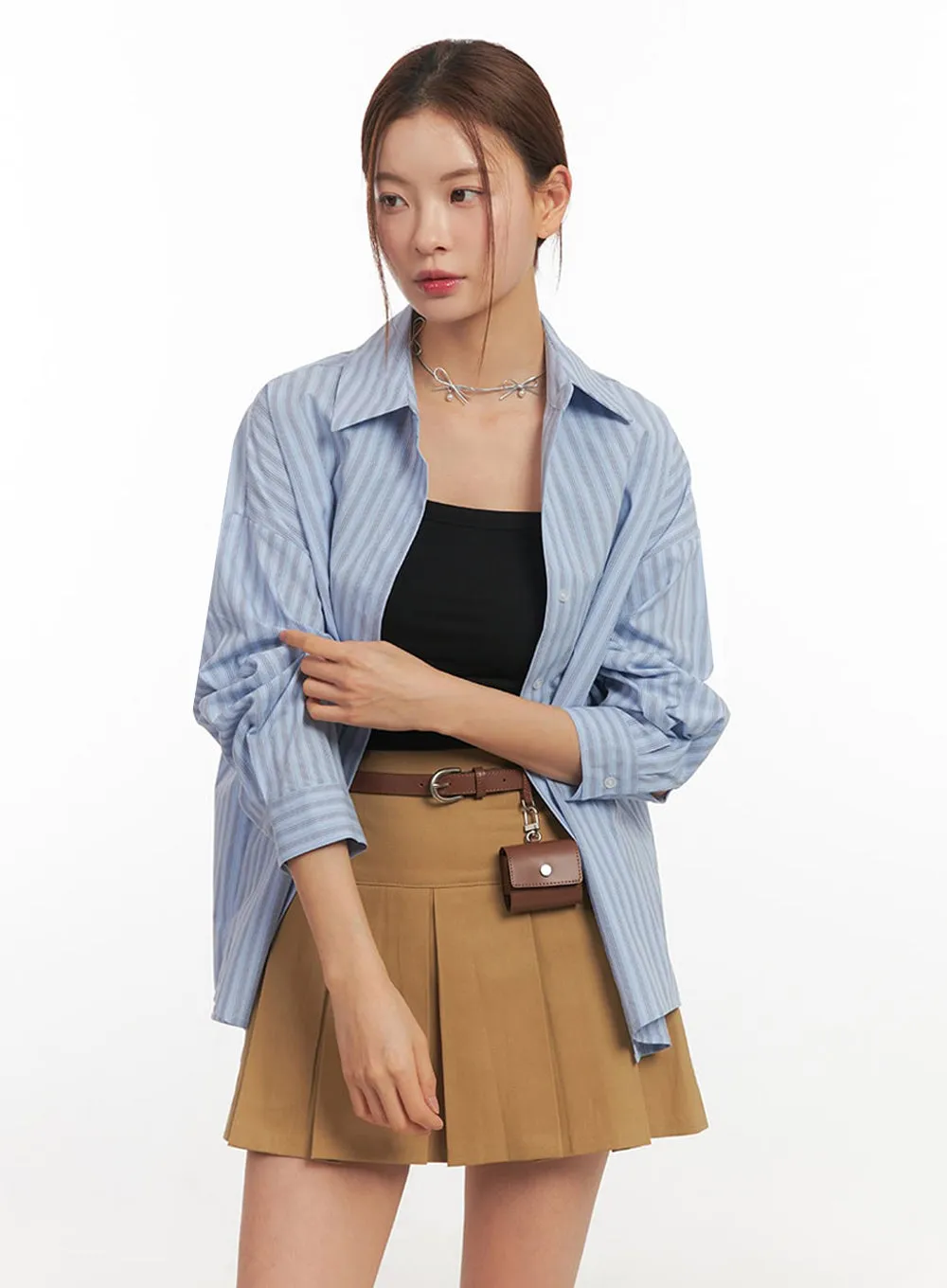 Loose-Fit Collared Striped Button-Up Shirt IM513