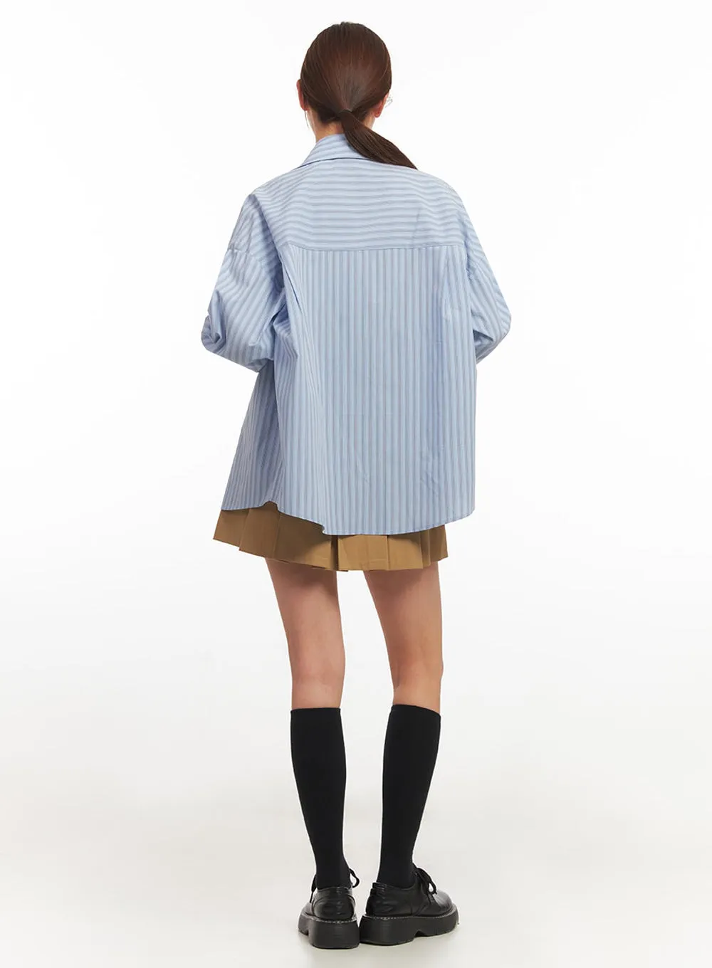 Loose-Fit Collared Striped Button-Up Shirt IM513