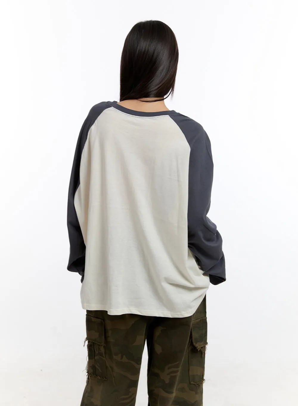 Loose Fit Cotton Raglan Long Sleeve Top  CN420