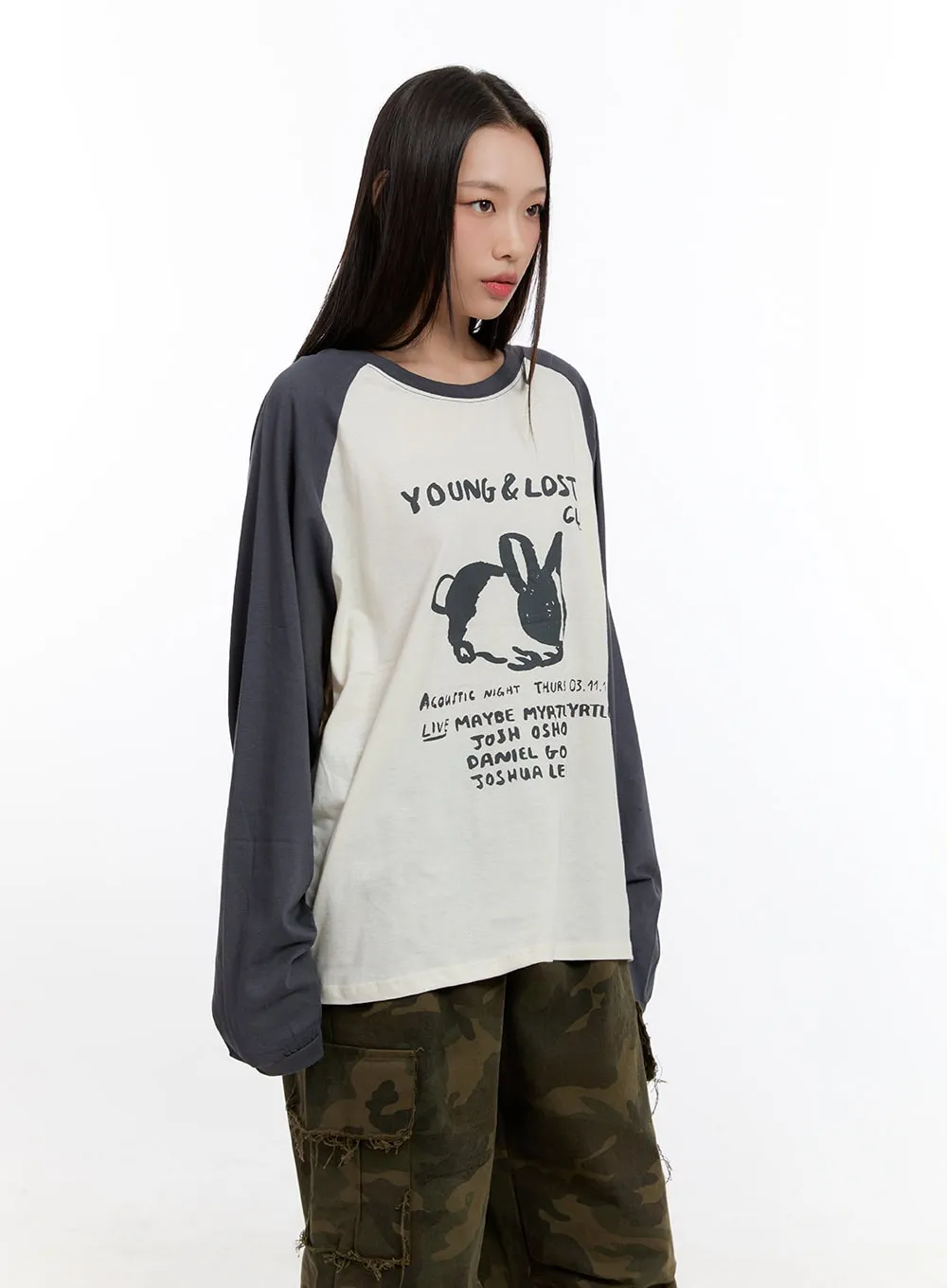 Loose Fit Cotton Raglan Long Sleeve Top  CN420