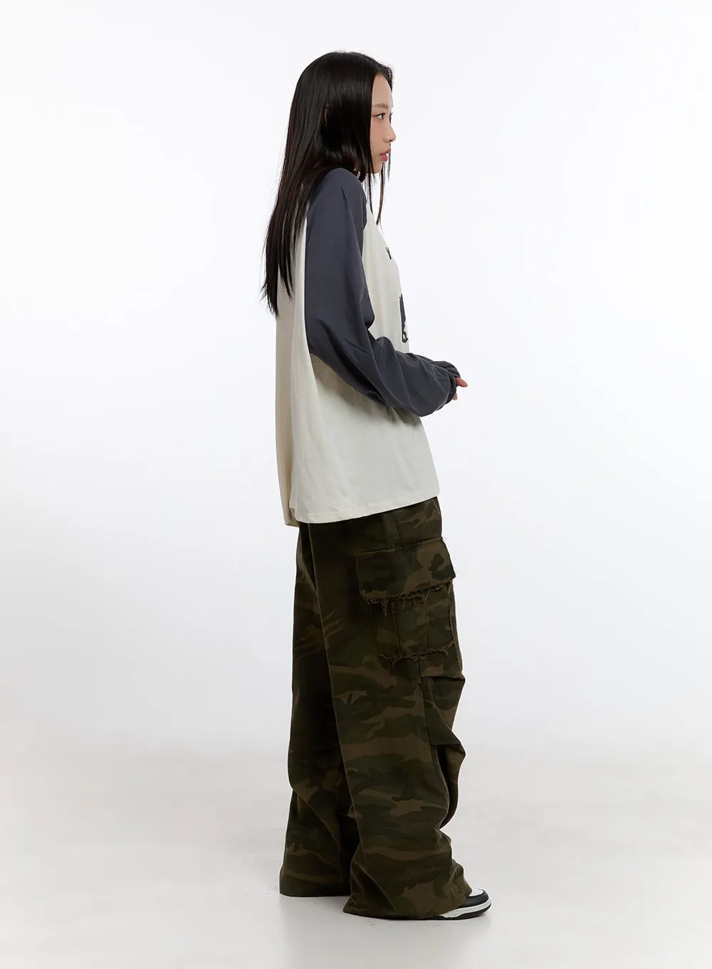 Loose Fit Cotton Raglan Long Sleeve Top  CN420