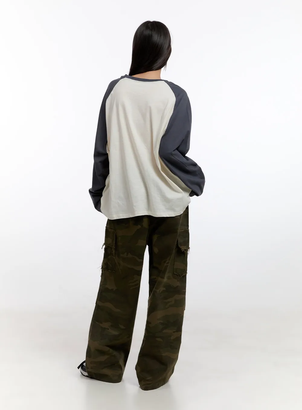 Loose Fit Cotton Raglan Long Sleeve Top  CN420