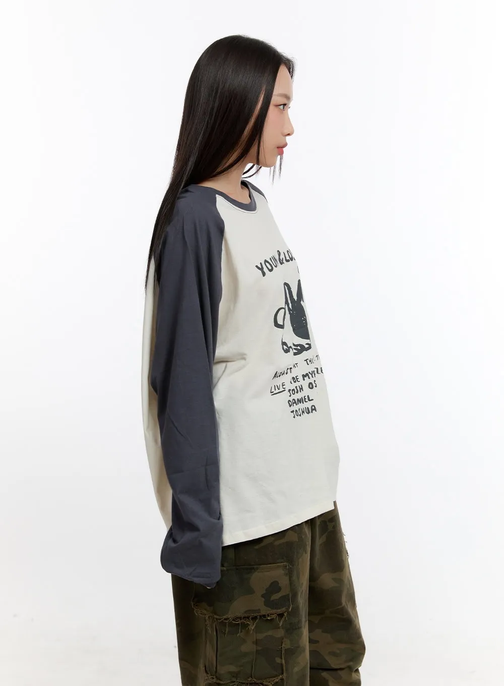 Loose Fit Cotton Raglan Long Sleeve Top  CN420