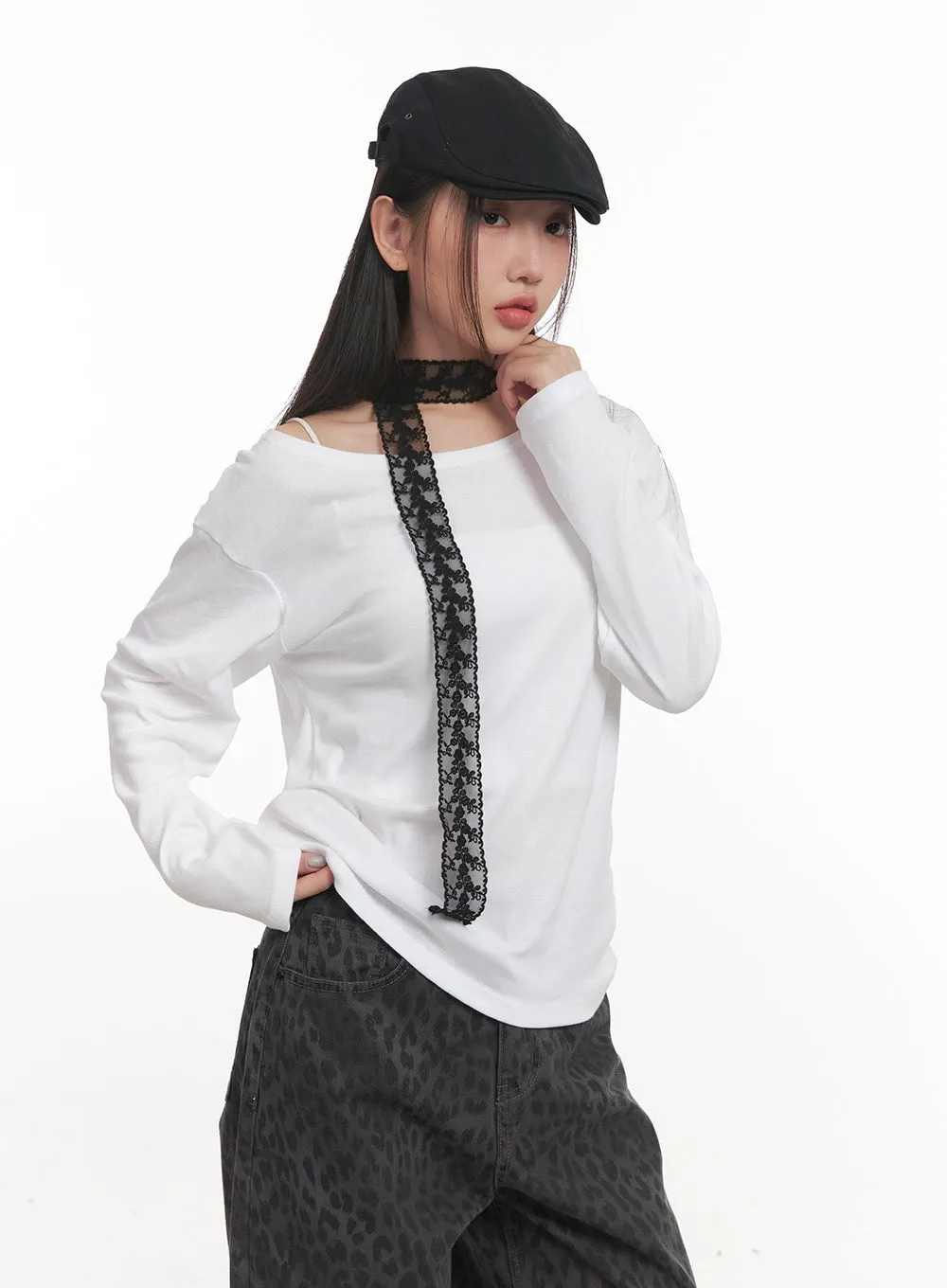 Loose Fit U-Neck Long Sleeve Shirt CF524
