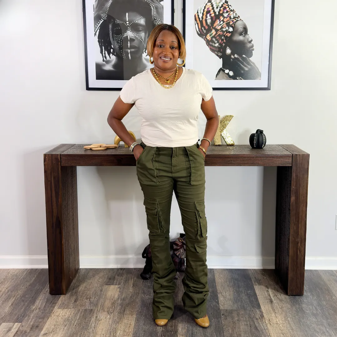'Lucy' Stacked Cargo Pants | Olive