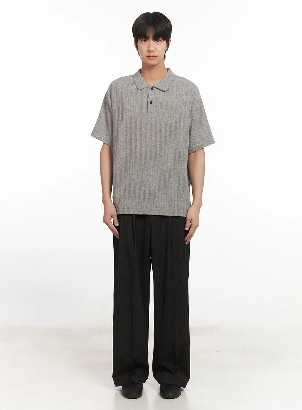 Men's Loose-Fit Collared Ribbed T-Shirt IA510