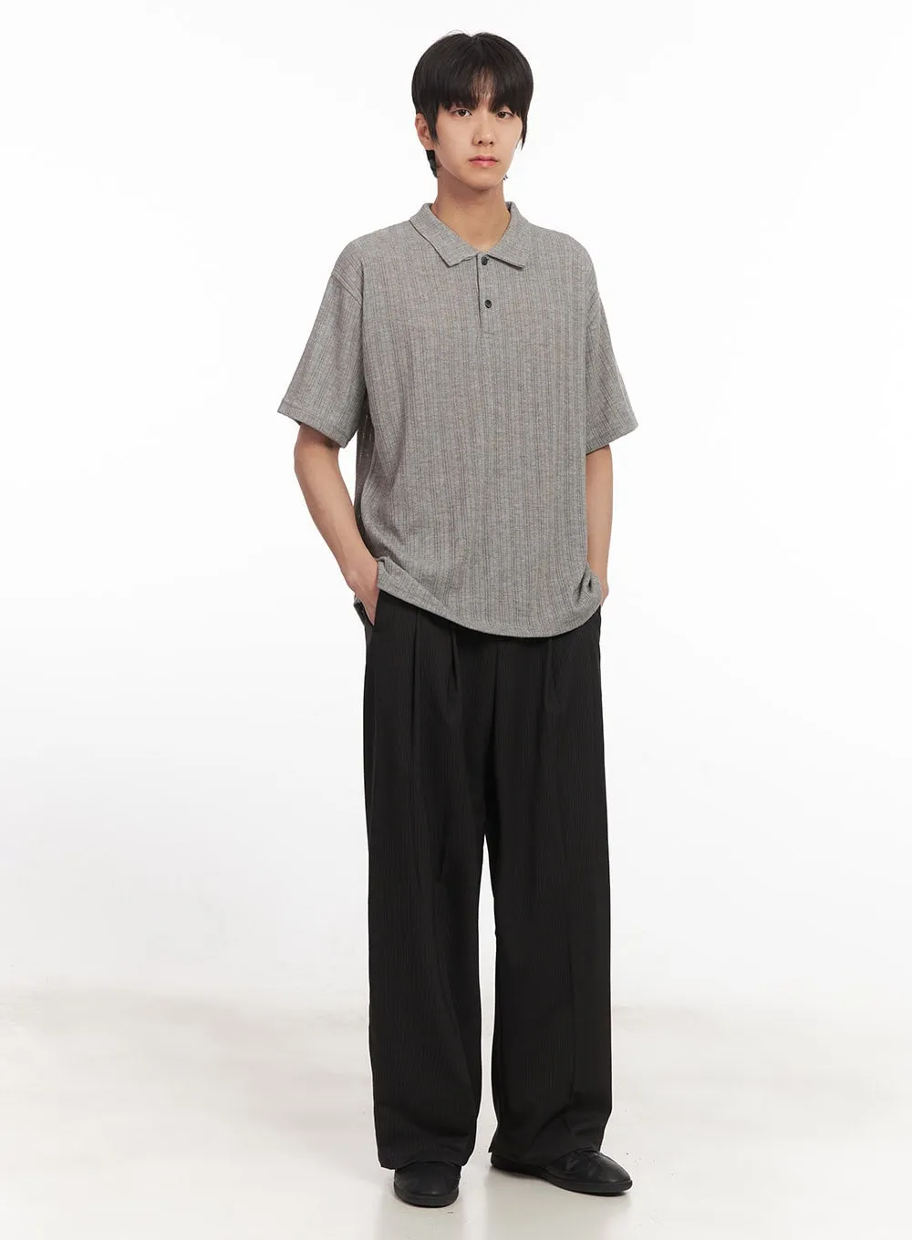 Men's Loose-Fit Collared Ribbed T-Shirt IA510