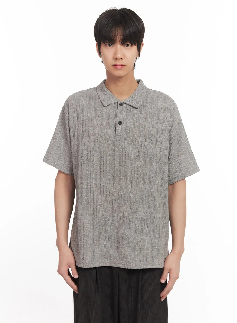 Men's Loose-Fit Collared Ribbed T-Shirt IA510