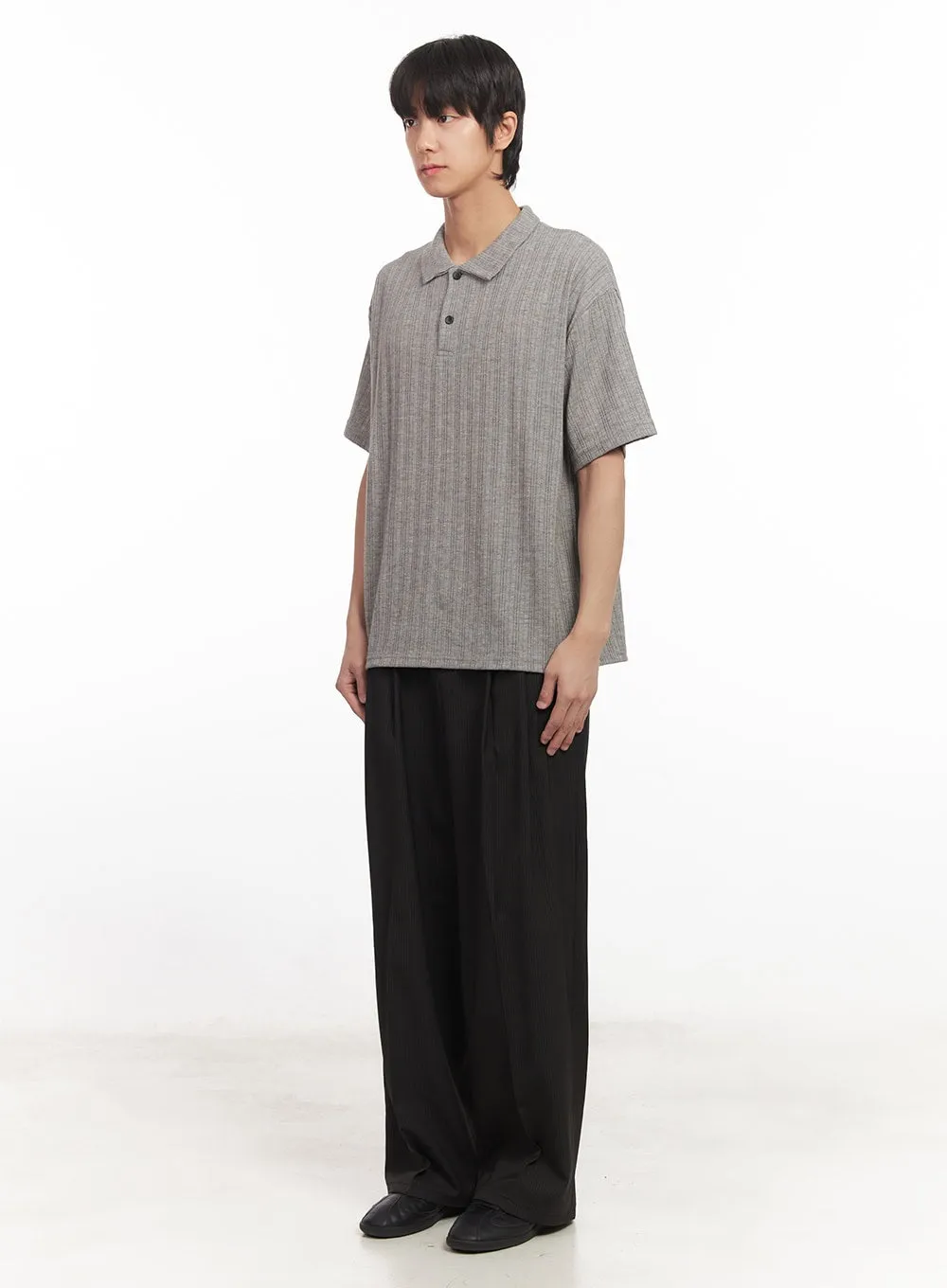 Men's Loose-Fit Collared Ribbed T-Shirt IA510