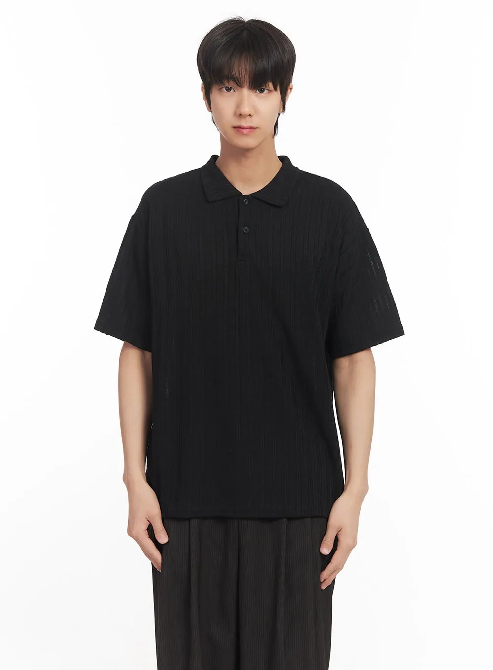 Men's Loose-Fit Collared Ribbed T-Shirt IA510