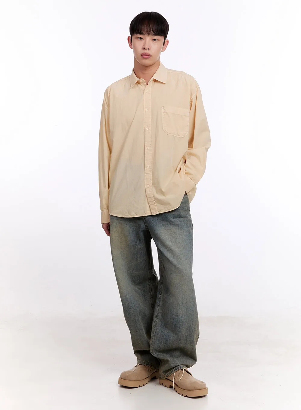 Men's Loose-Fit Long Sleeve Collared Shirt IM512