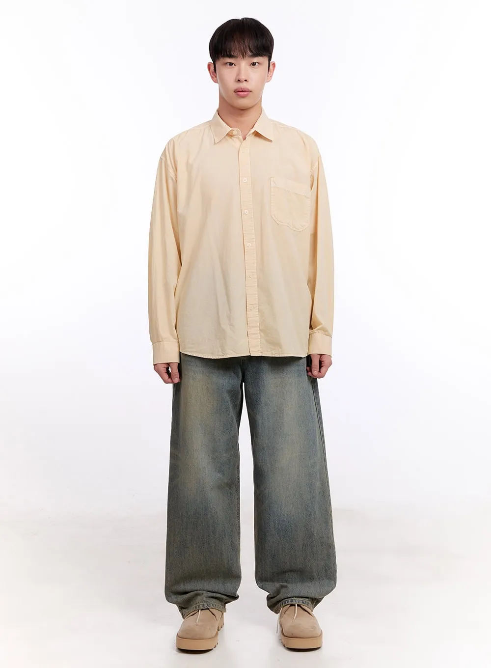 Men's Loose-Fit Long Sleeve Collared Shirt IM512