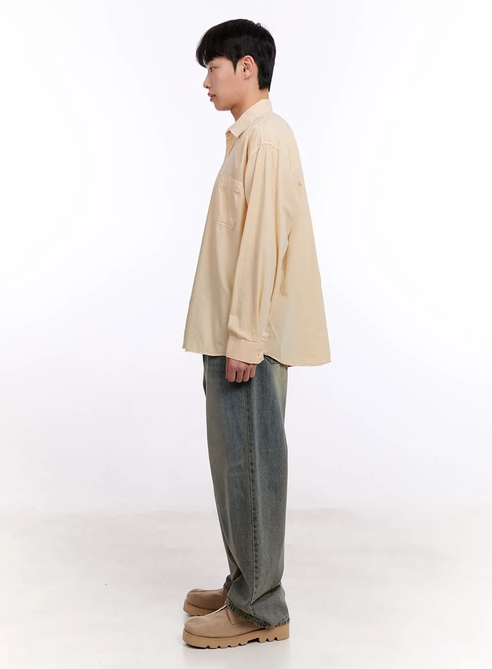 Men's Loose-Fit Long Sleeve Collared Shirt IM512